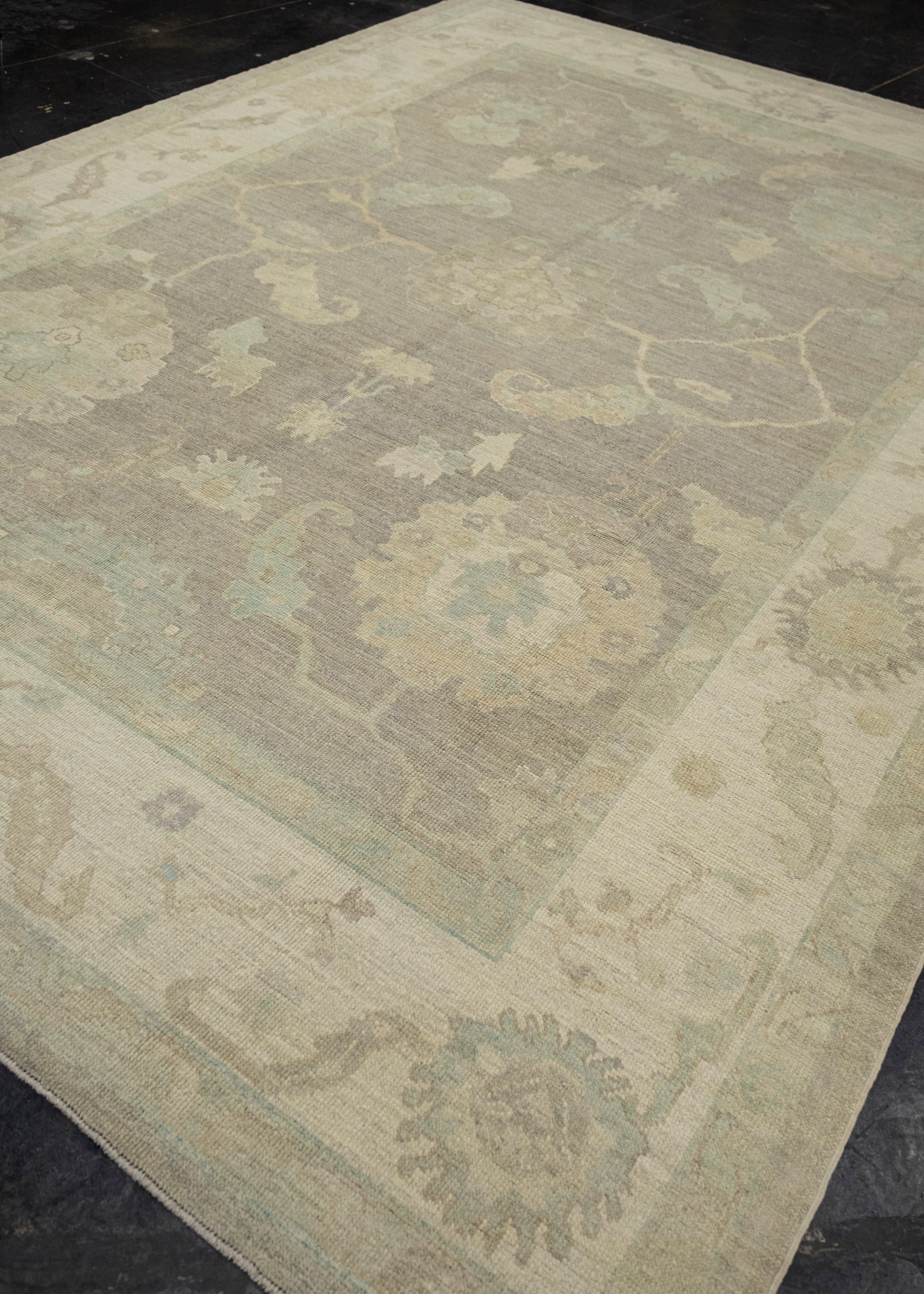 Hand-Knotted Turkish Oushak Rug 9'2