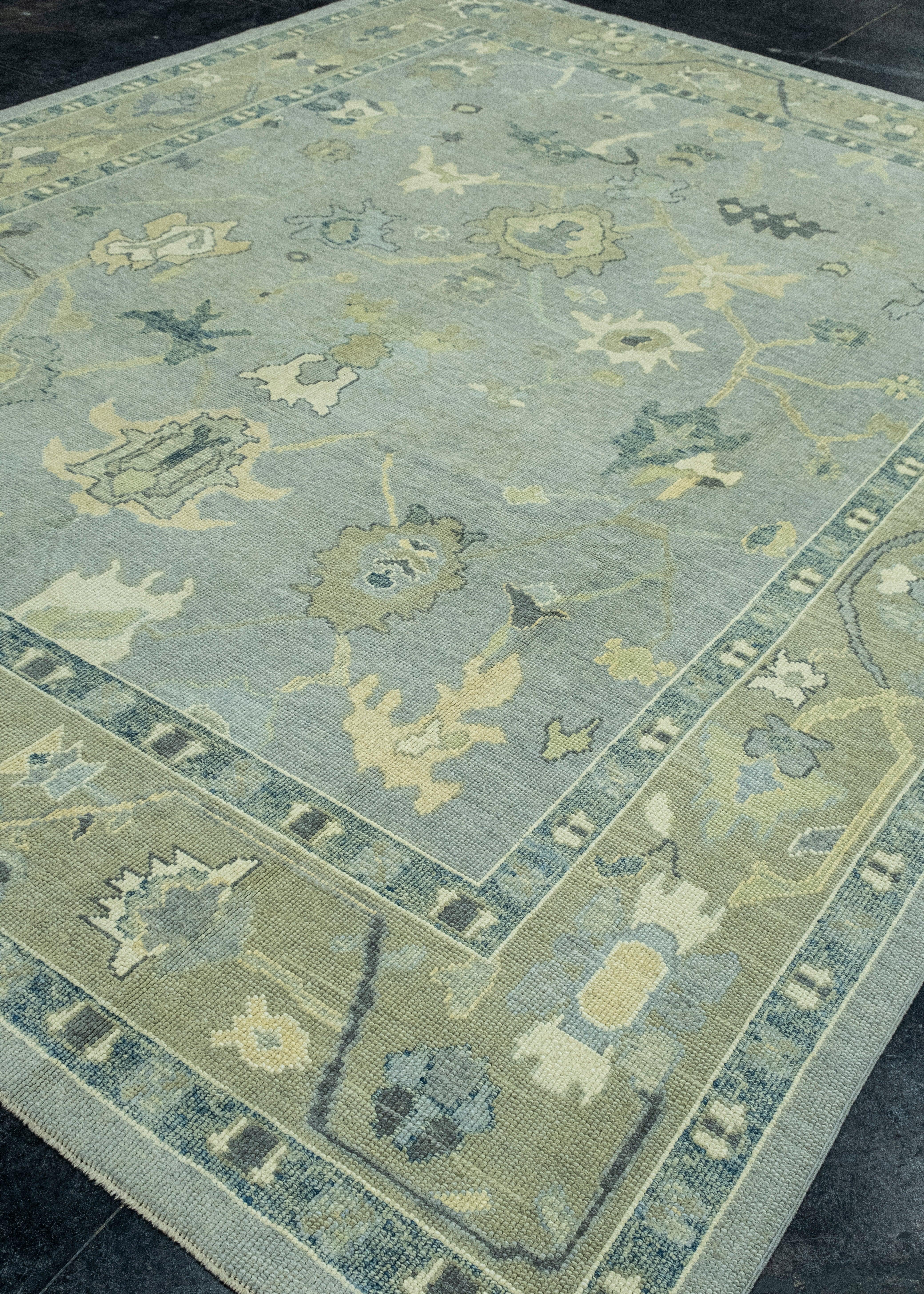 Hand-Knotted Turkish Oushak Rug 9'3