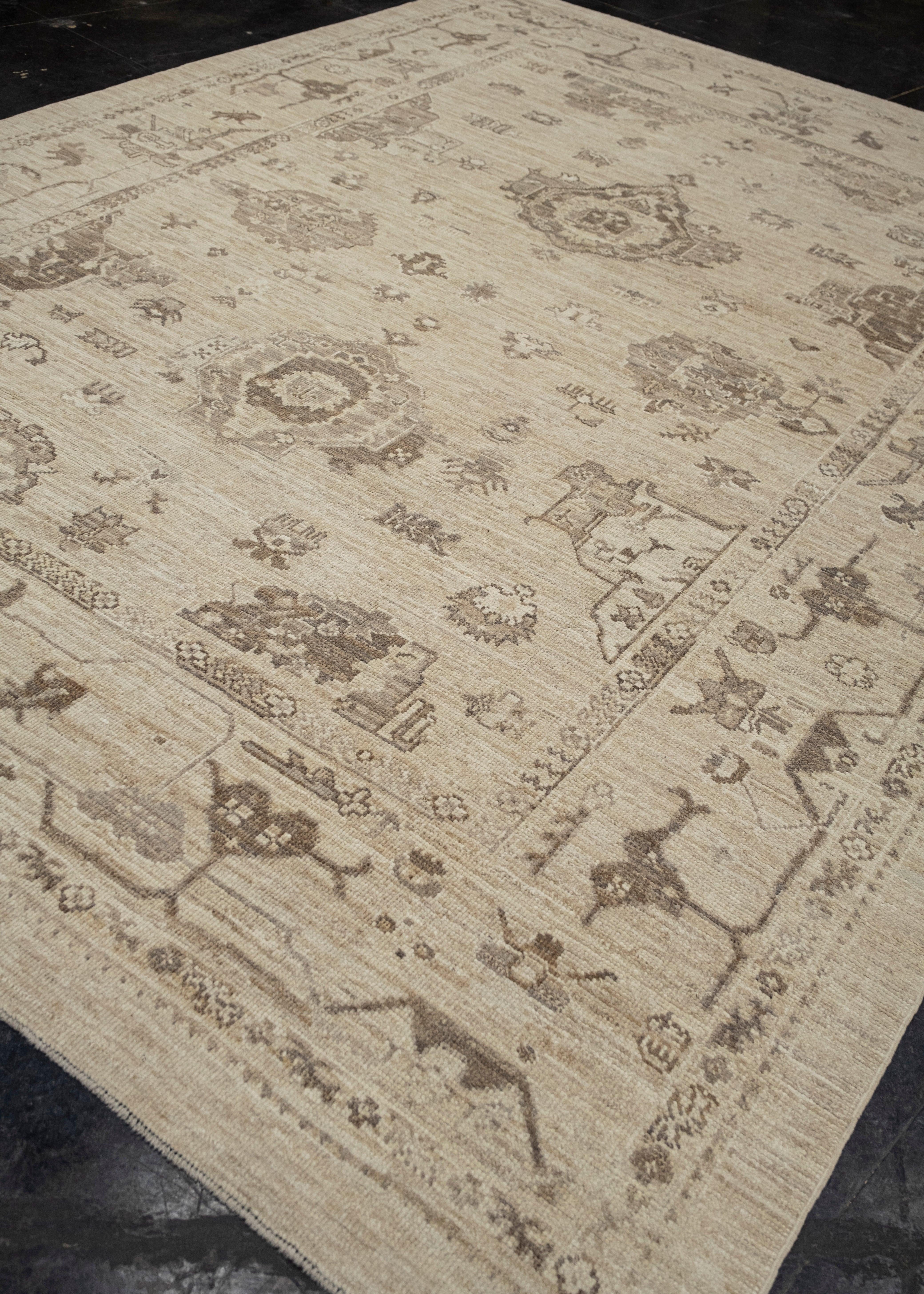 Hand-Knotted Turkish Oushak Rug 9'3