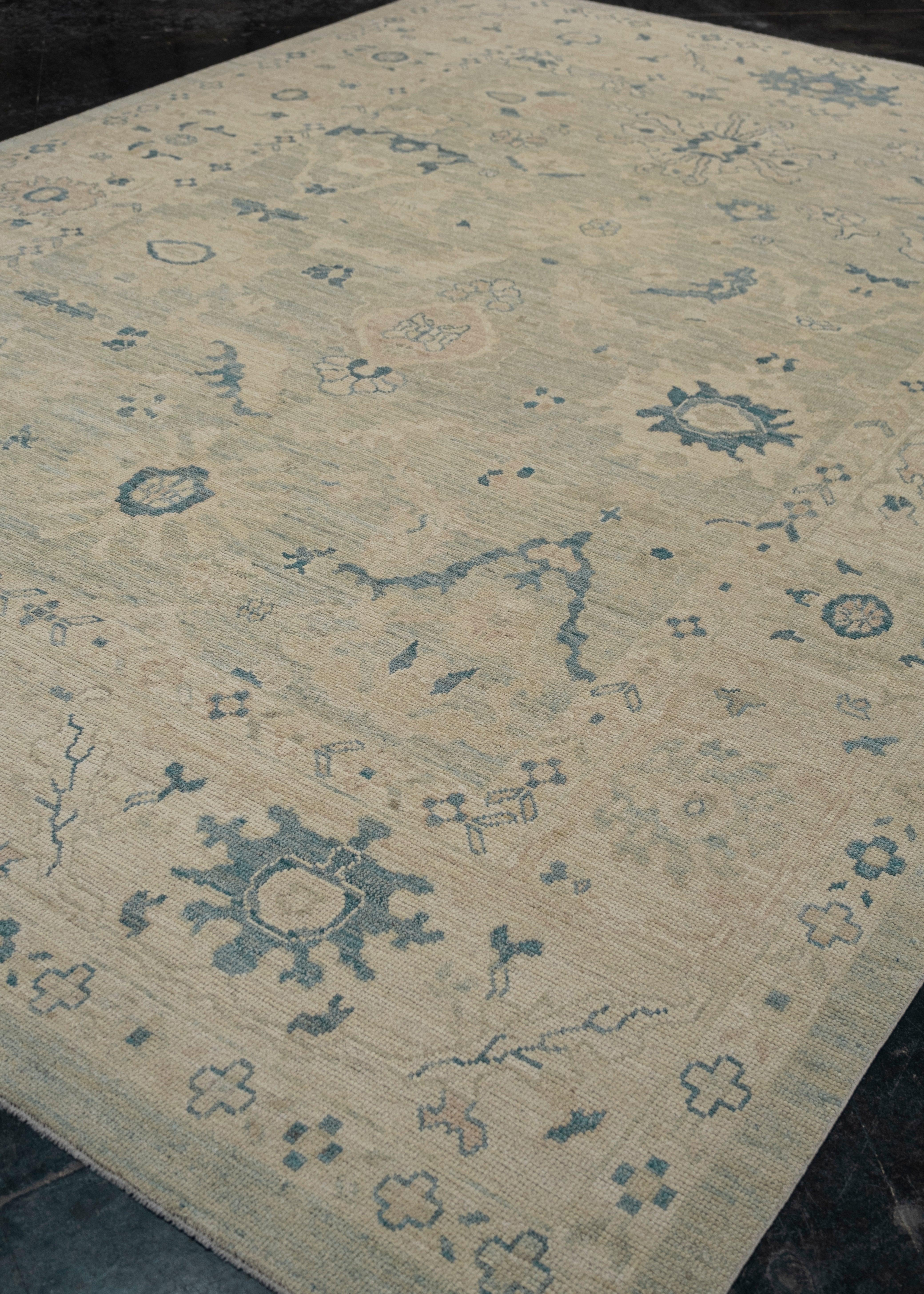 Hand-Knotted Turkish Oushak Rug 9'3