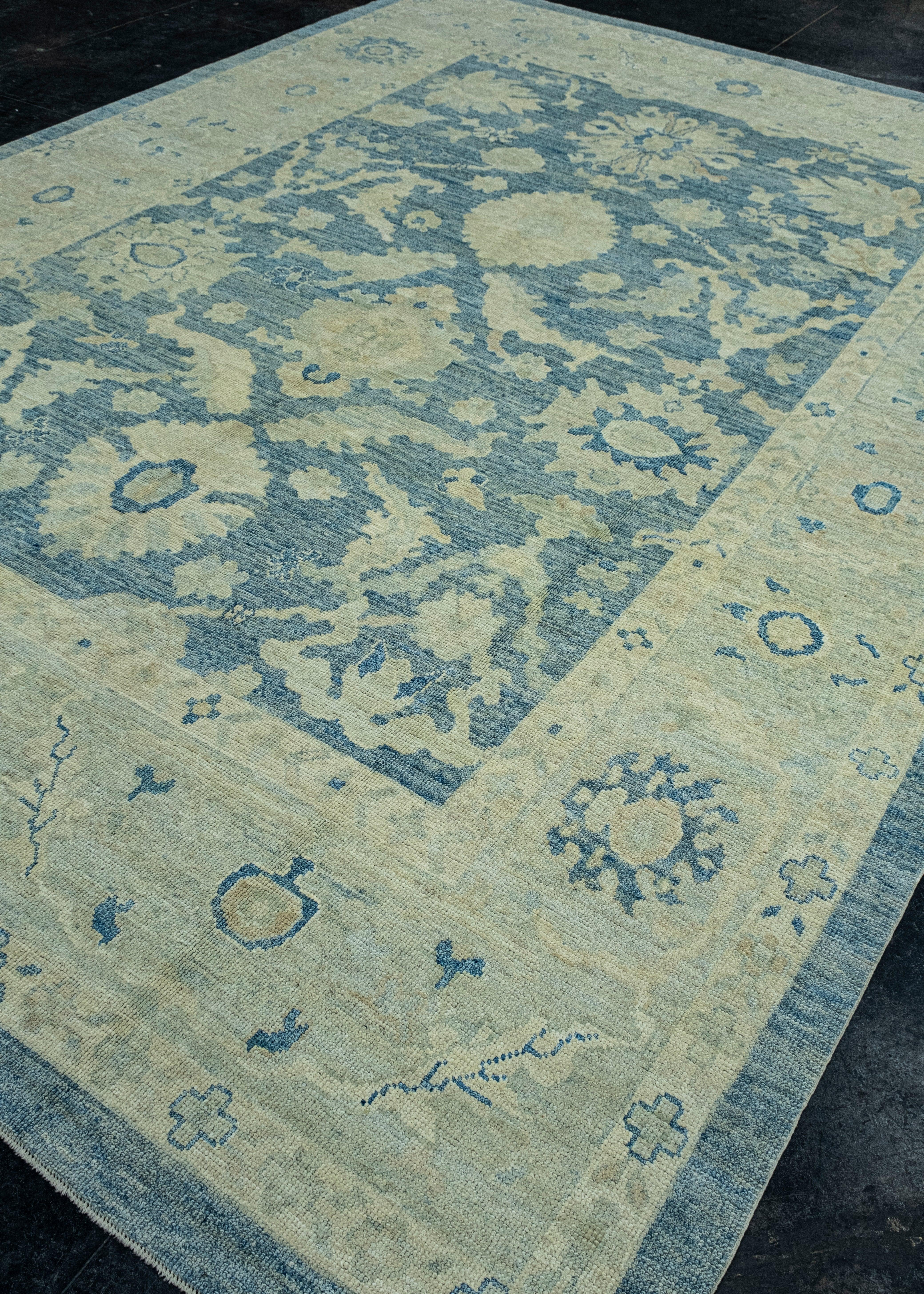 Hand-Knotted Turkish Oushak Rug 9'3