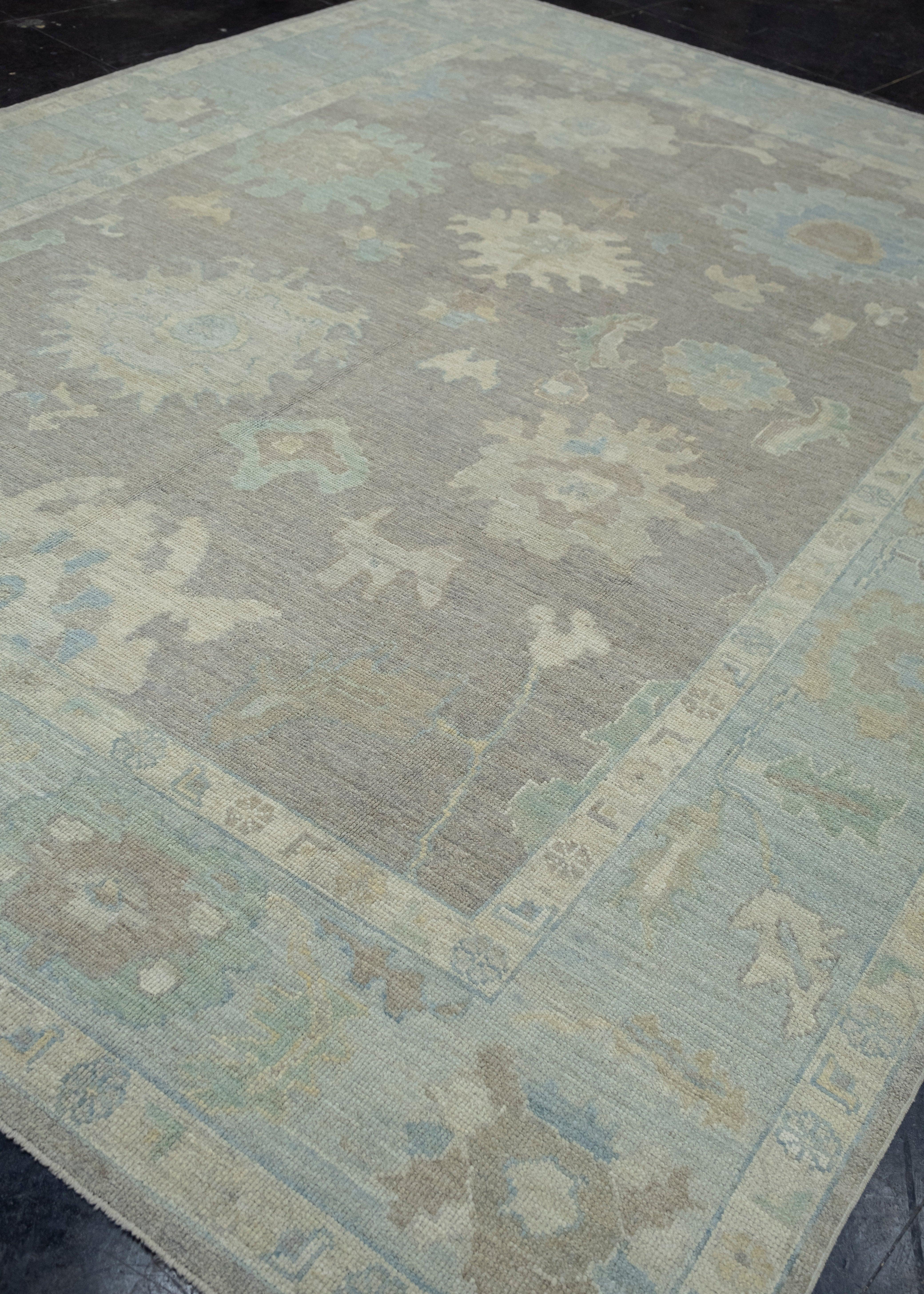 Hand-Knotted Turkish Oushak Rug 9'6