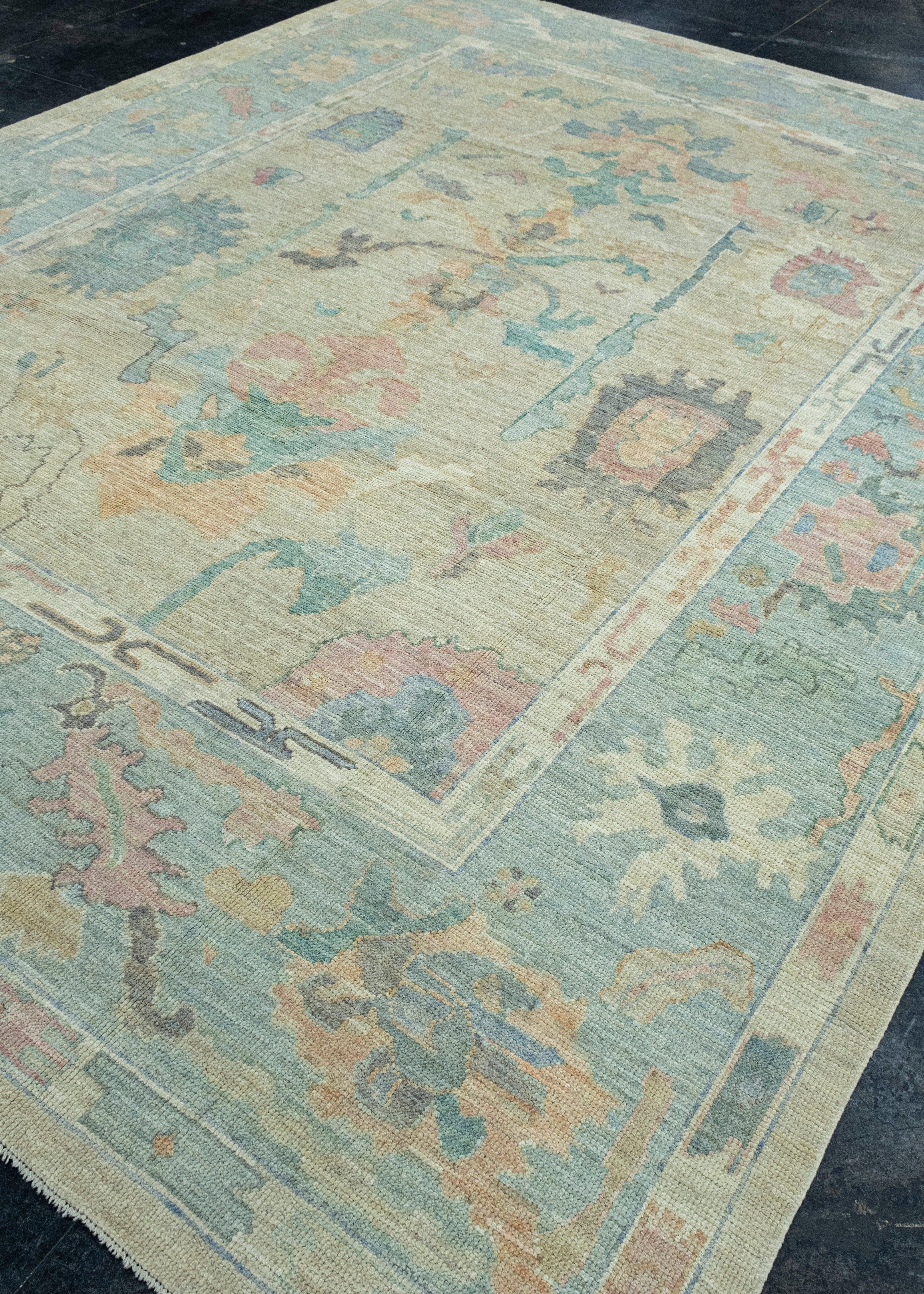 Hand-Knotted Turkish Oushak Rug 9'7