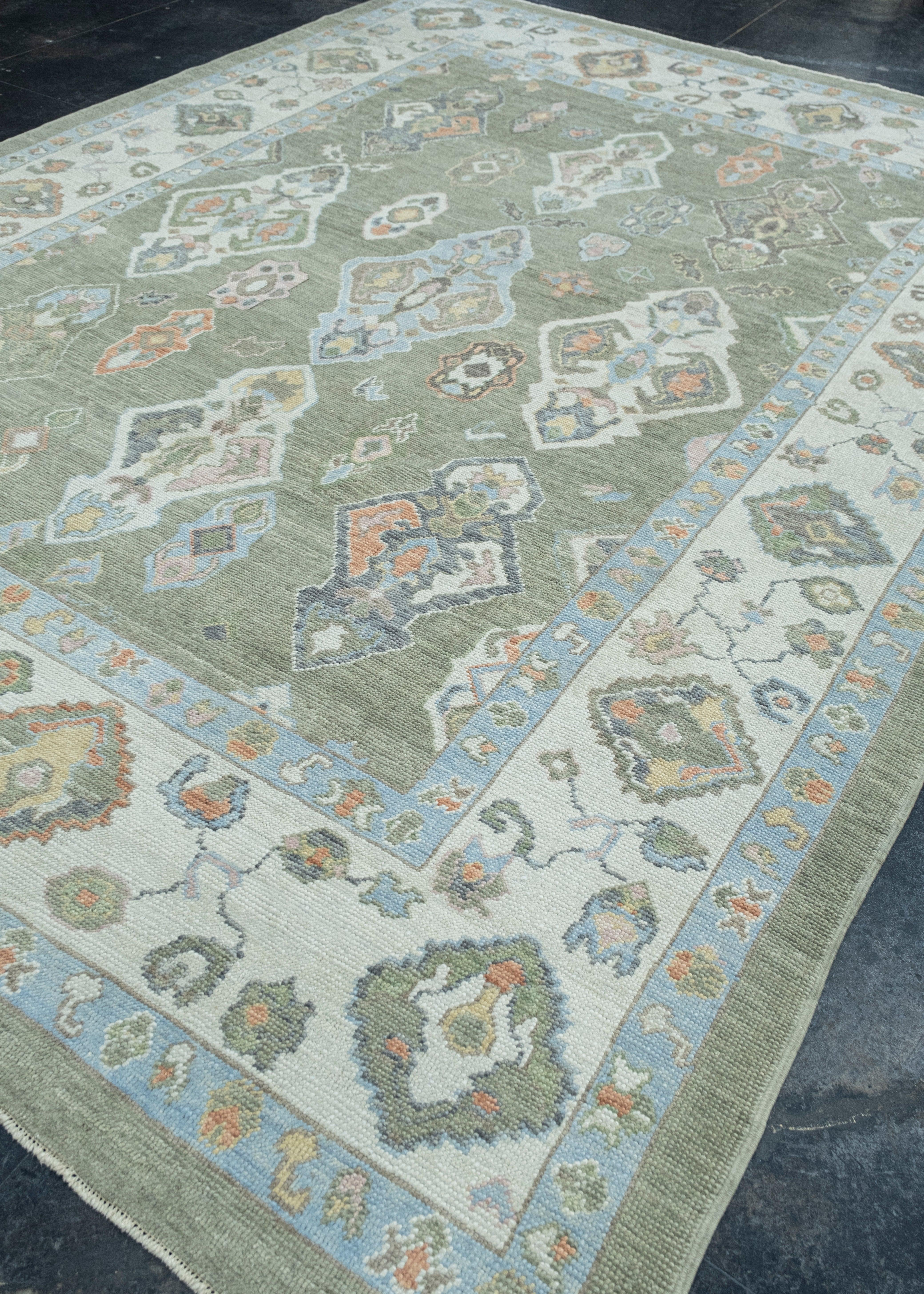 Hand-Knotted Turkish Oushak Rug 9'7