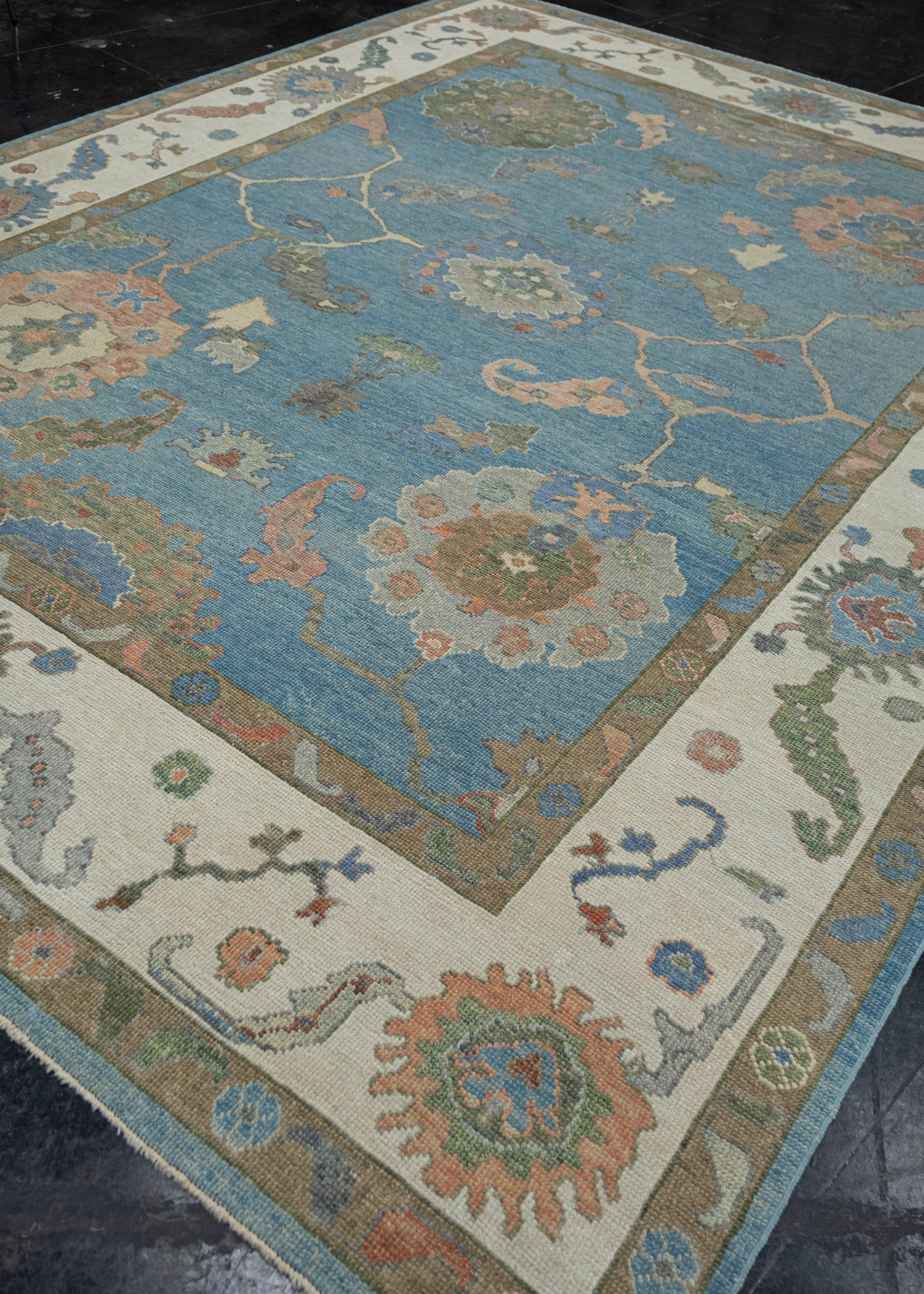 Hand-Knotted Turkish Oushak Rug 9'8