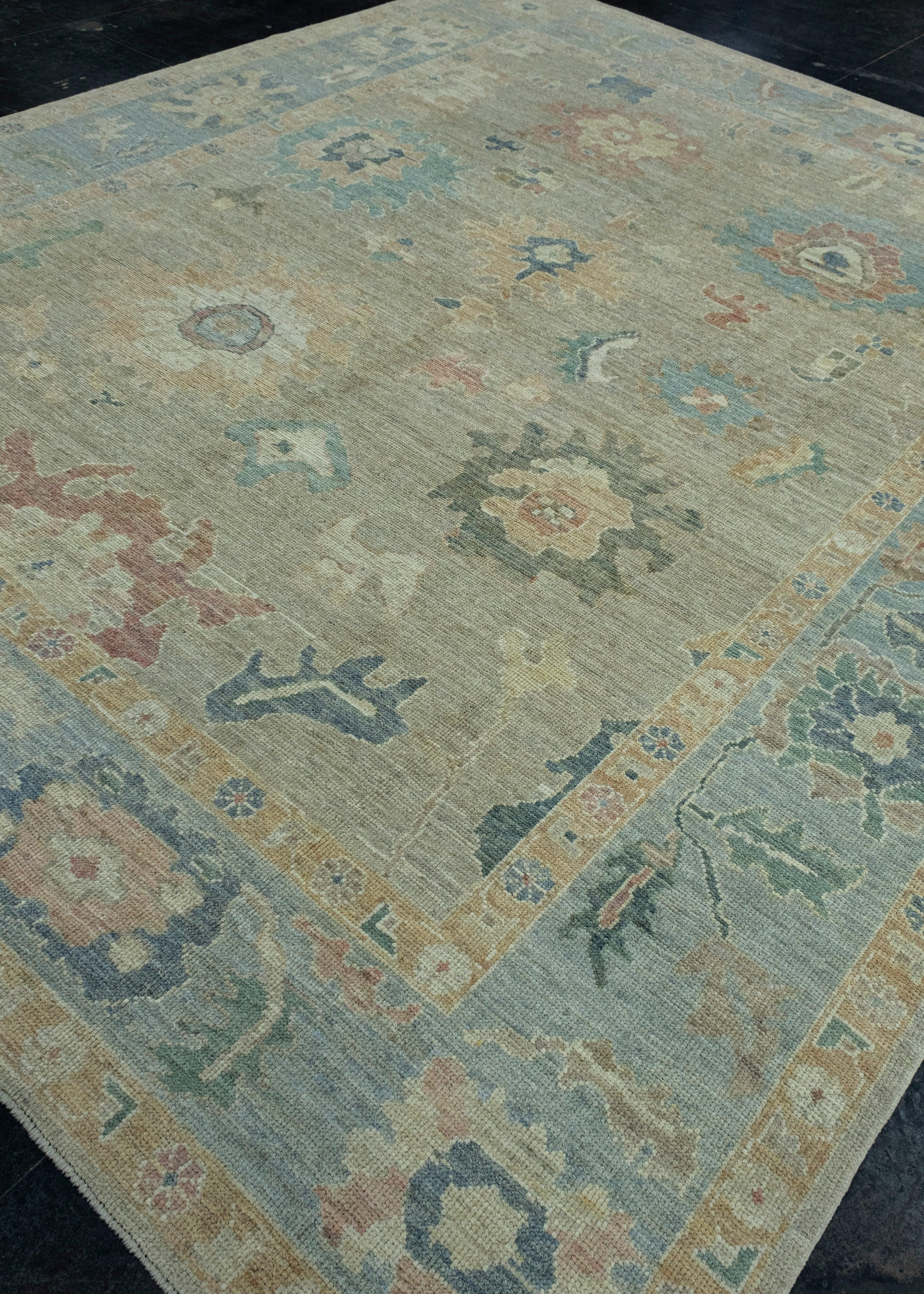 Hand-Knotted Turkish Oushak Rug 9'9