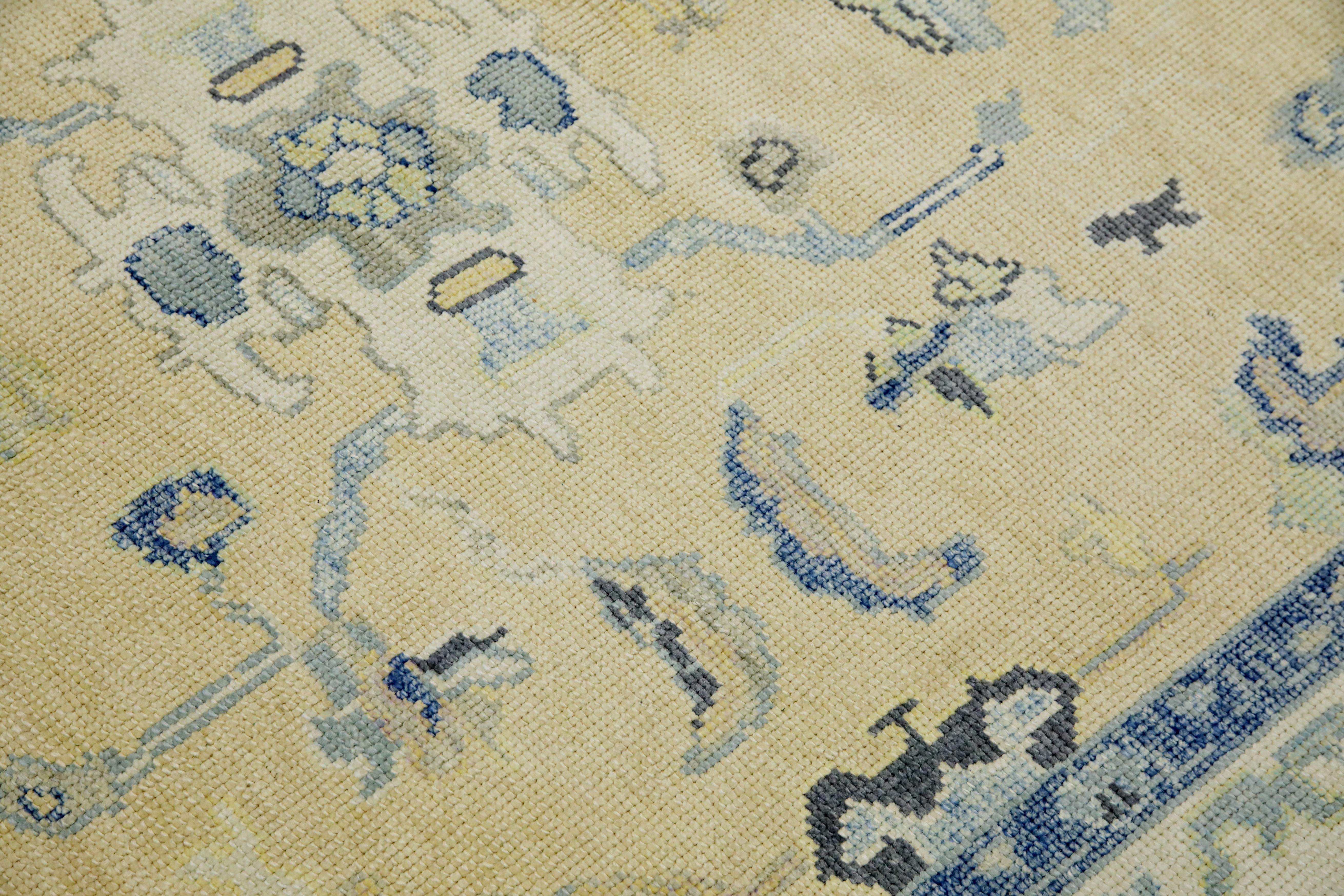 Tapis turc Oushak Beige Bleu Tapis de laine tissé à la main 5'10