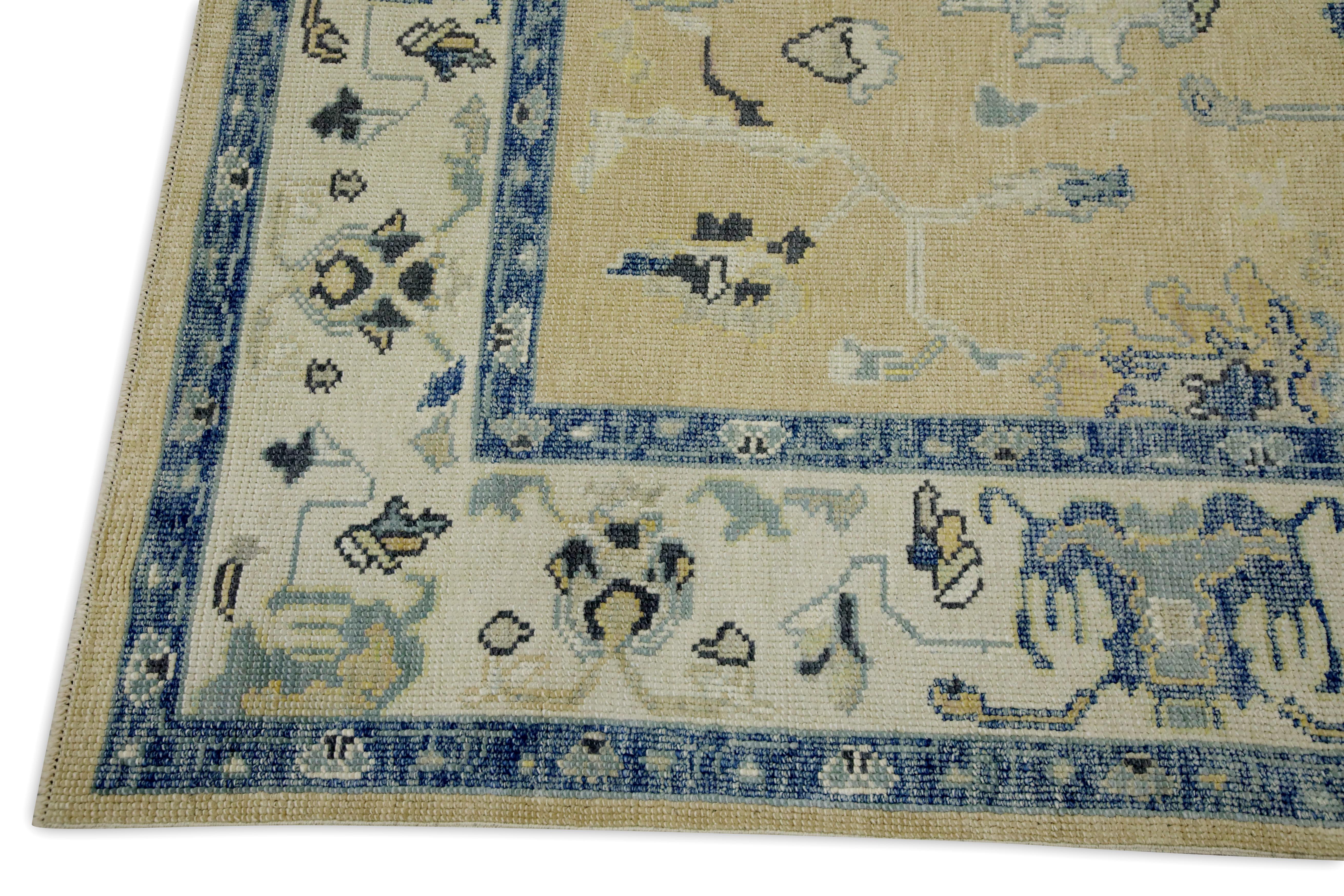 Laine Tapis turc Oushak Beige Bleu Tapis de laine tissé à la main 5'10