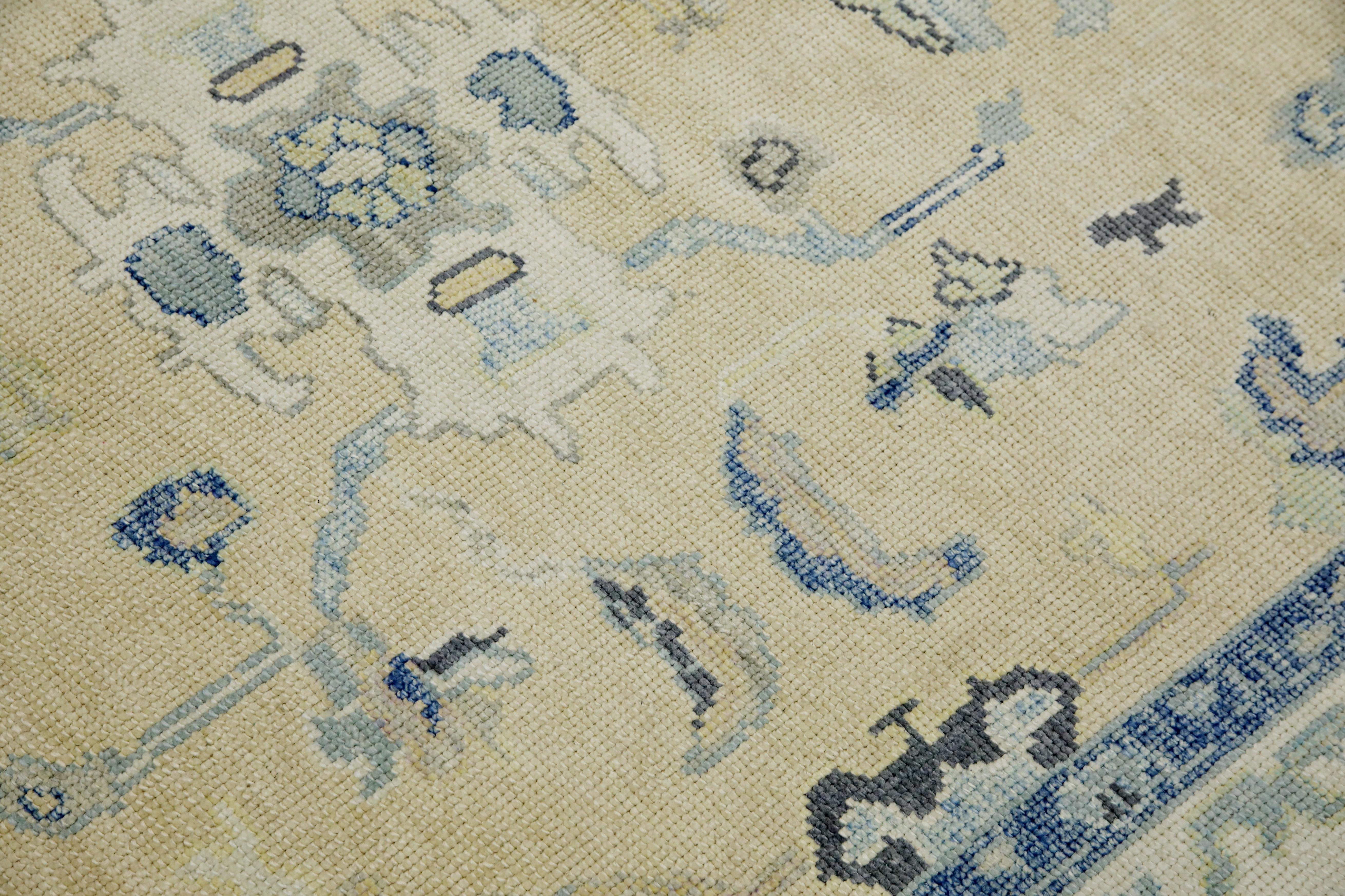 Tapis turc Oushak Beige Bleu Tapis de laine tissé à la main 5'10