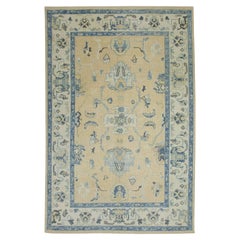Tapis turc Oushak Beige Bleu Tapis de laine tissé à la main 5'10" x 8'6"