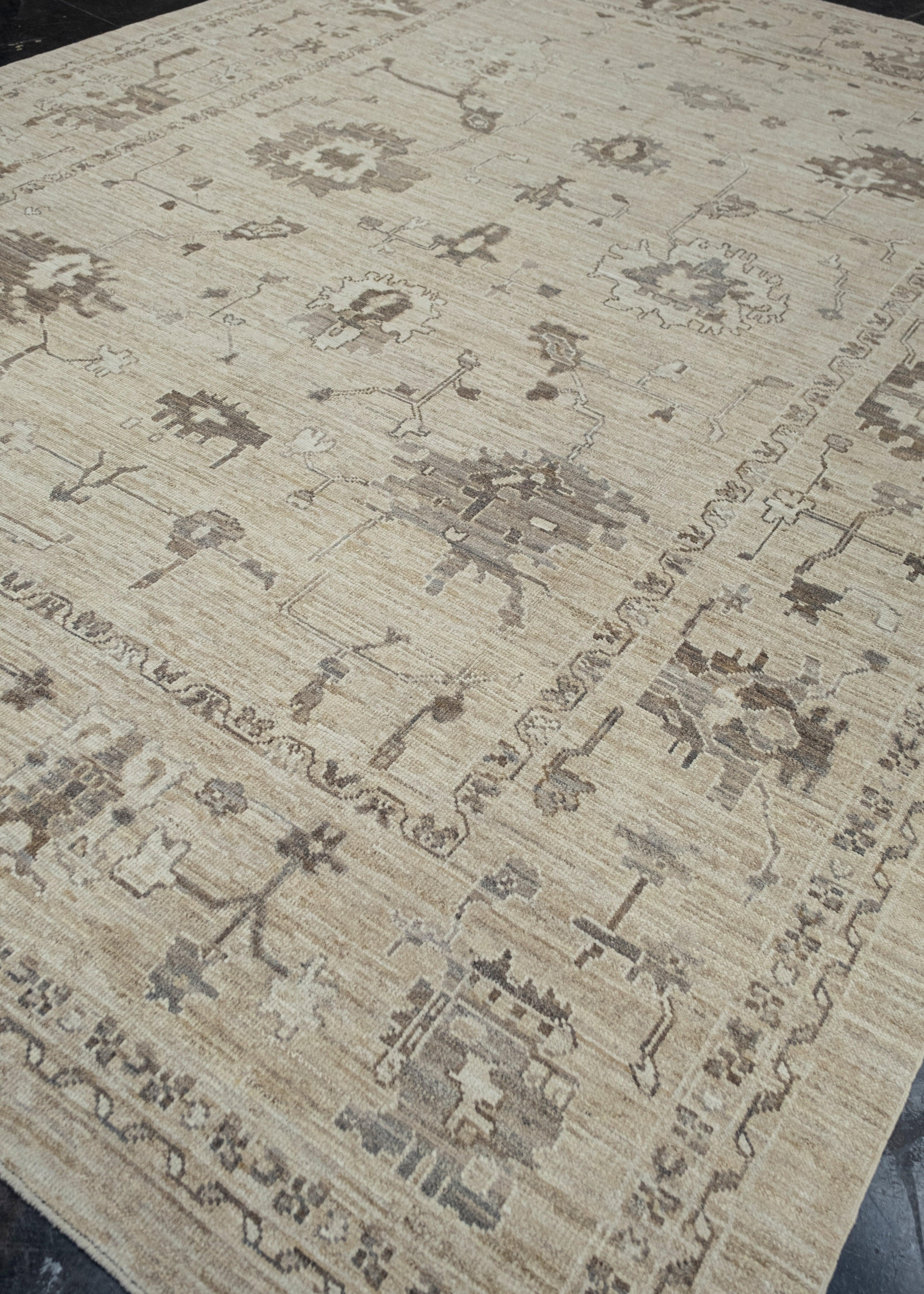 Türkischer Oushak Teppich Beige Braun Handgewebter Wollteppich 10' x 14'2