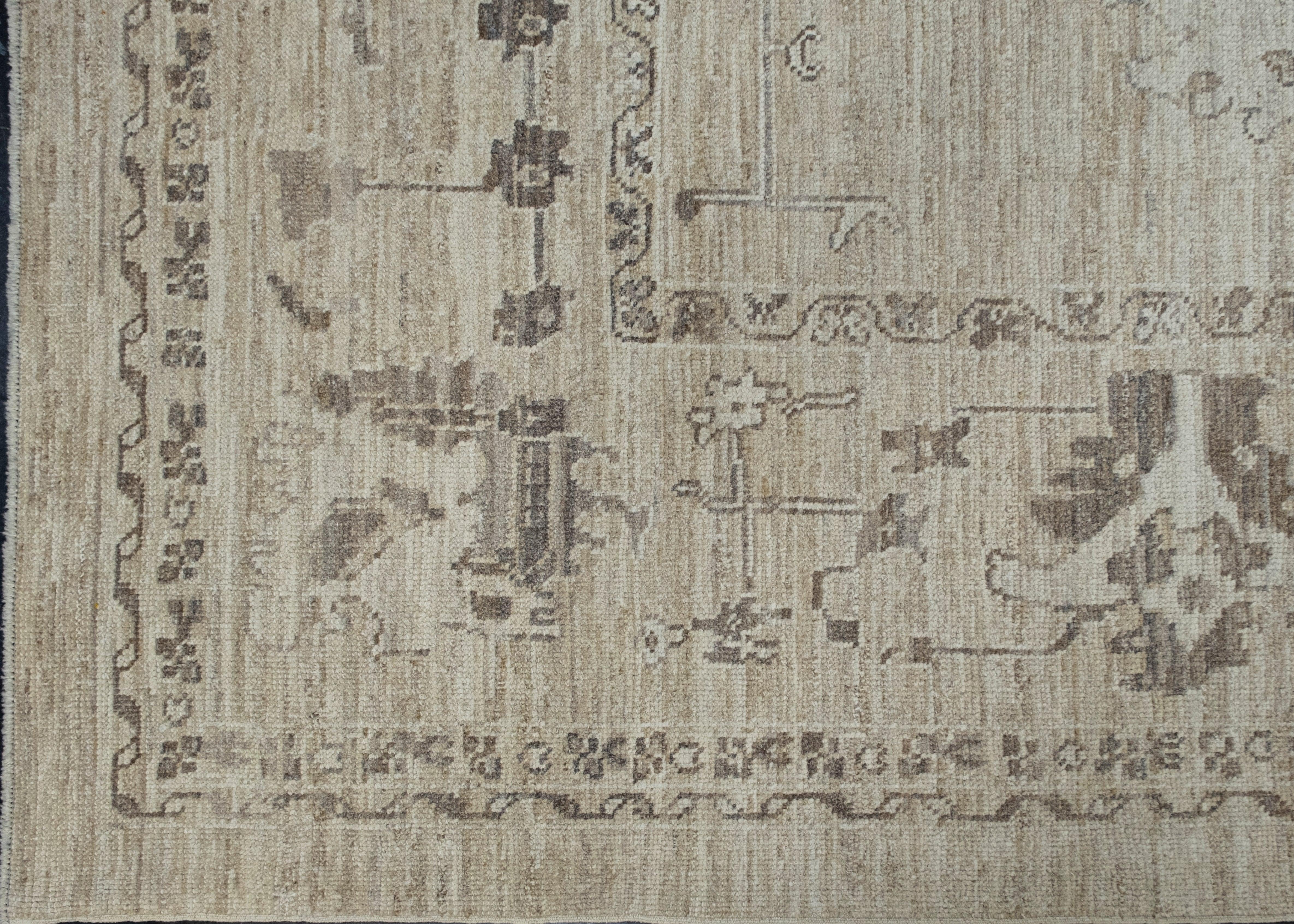 Türkischer Oushak Teppich Beige Braun Handgewebter Wollteppich 10' x 14'2