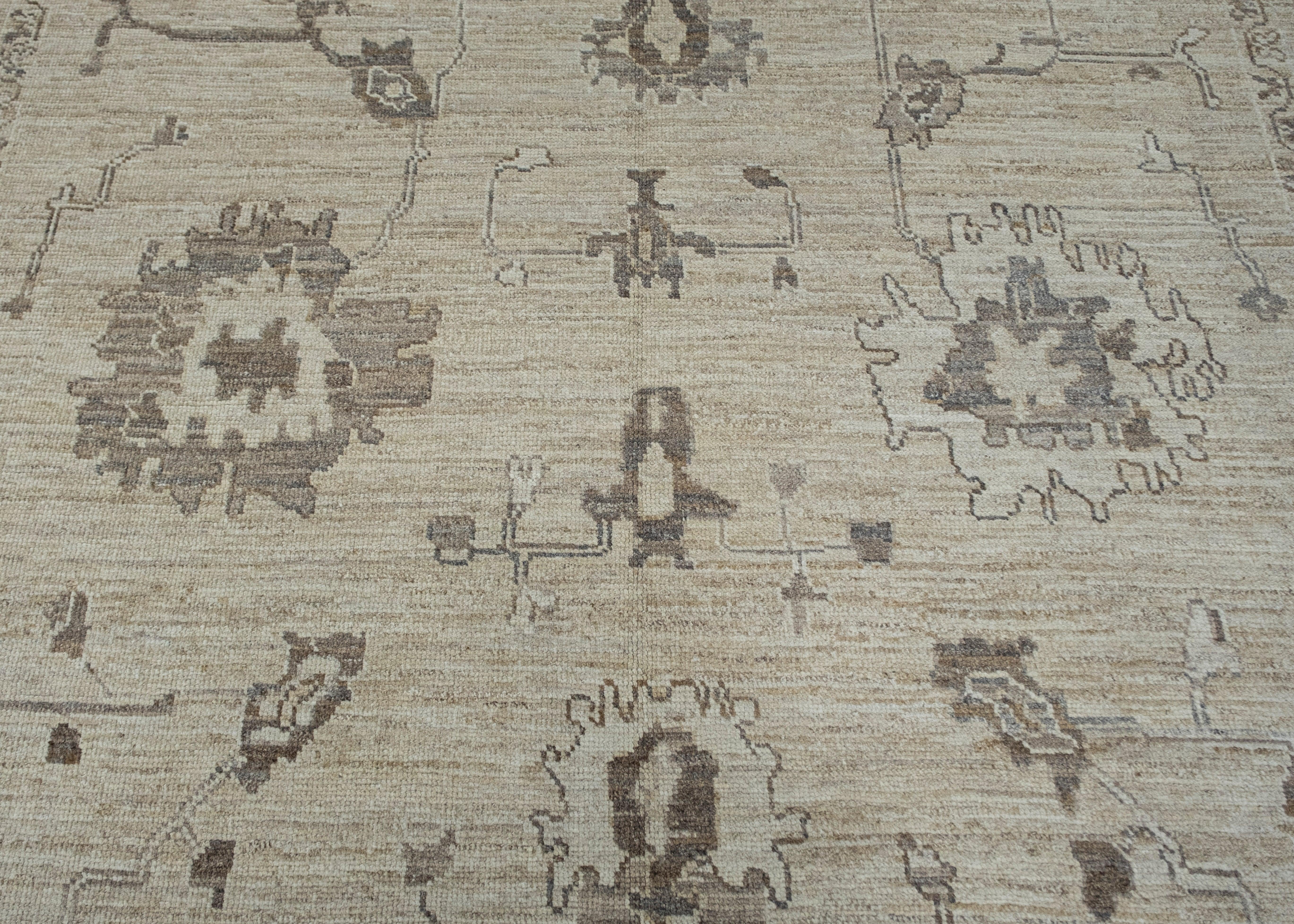 Türkischer Oushak Teppich Beige Braun Handgewebter Wollteppich 10' x 14'2