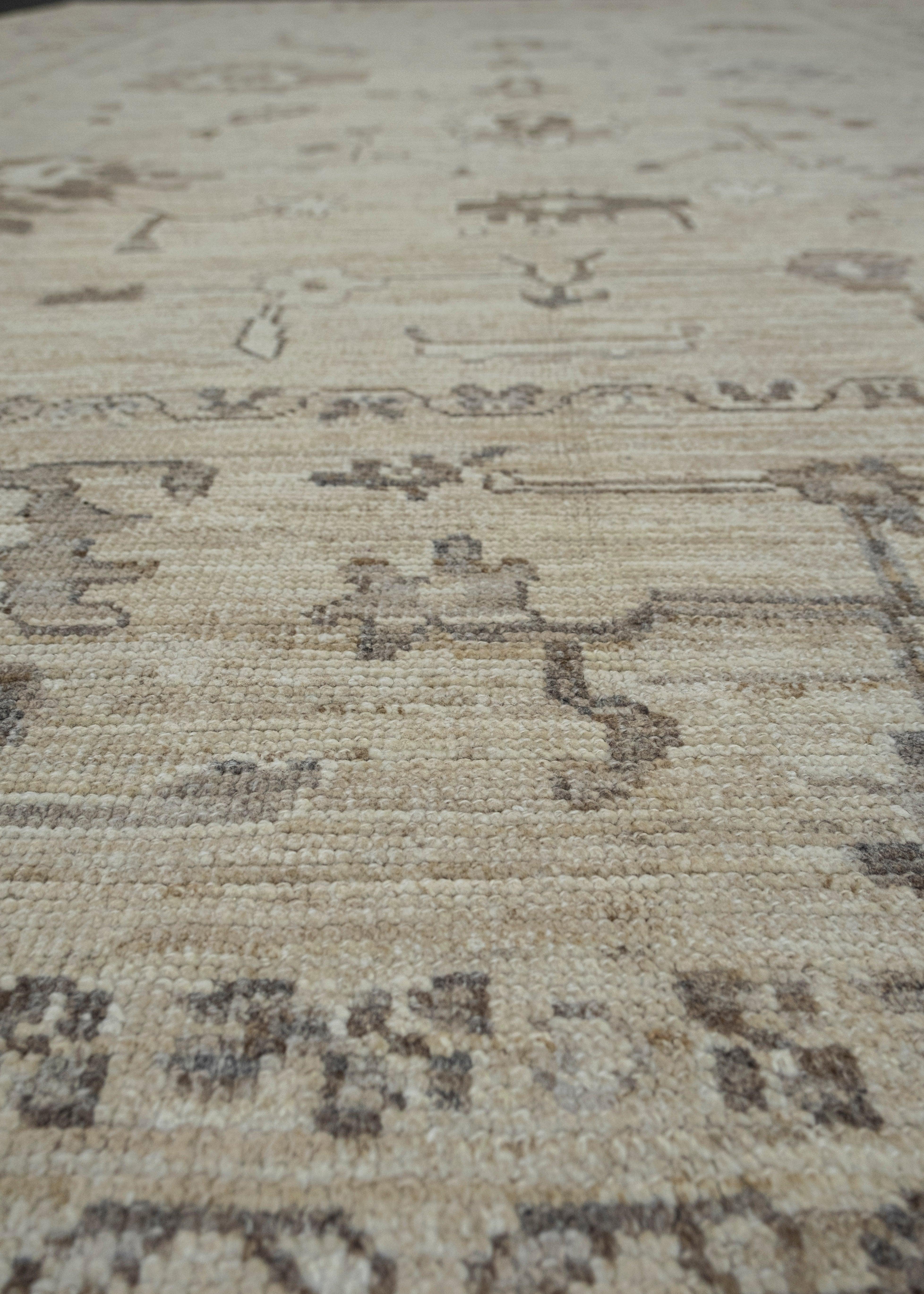 Türkischer Oushak Teppich Beige Braun Handgewebter Wollteppich 10' x 14'2