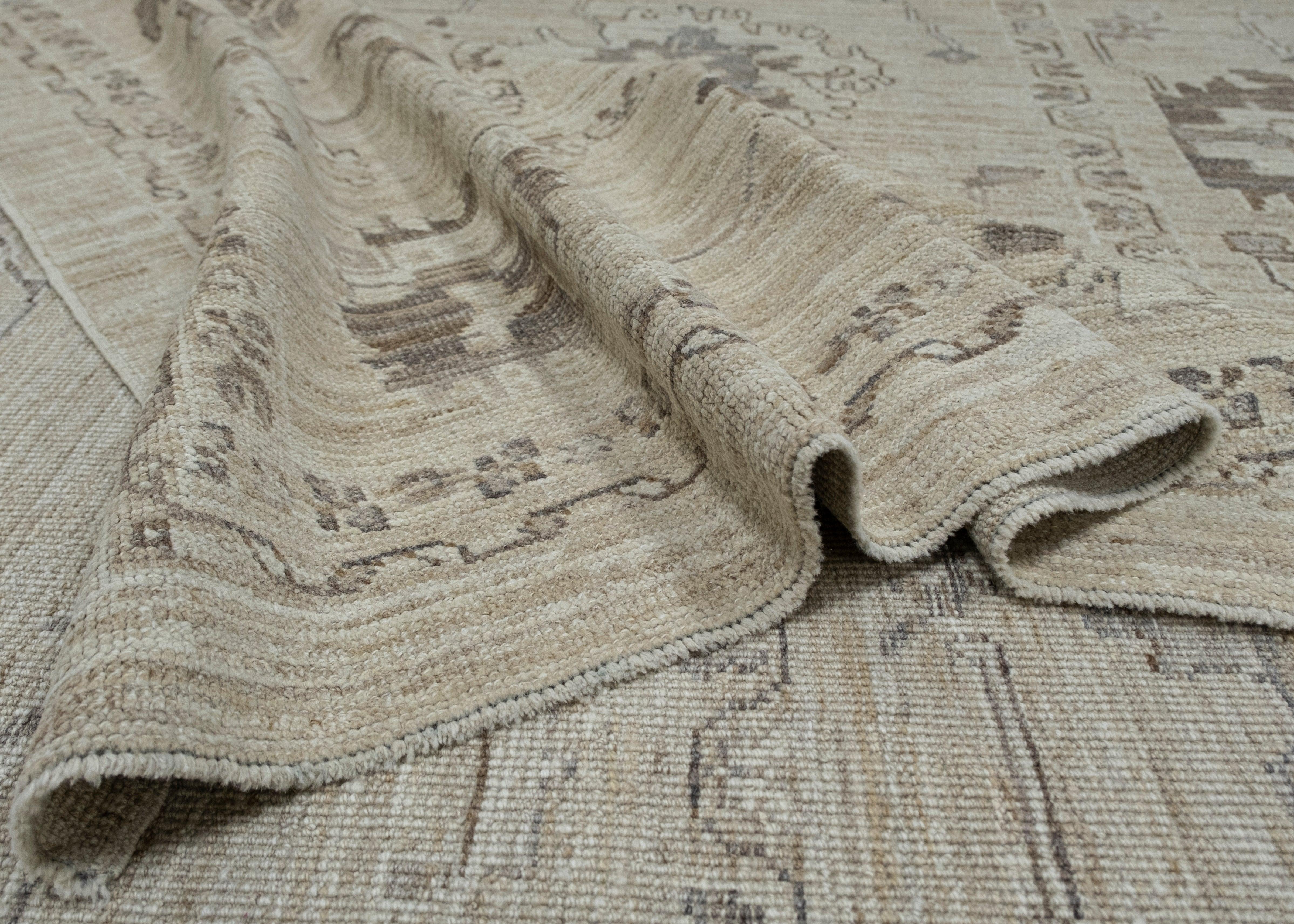 Türkischer Oushak Teppich Beige Braun Handgewebter Wollteppich 10' x 14'2