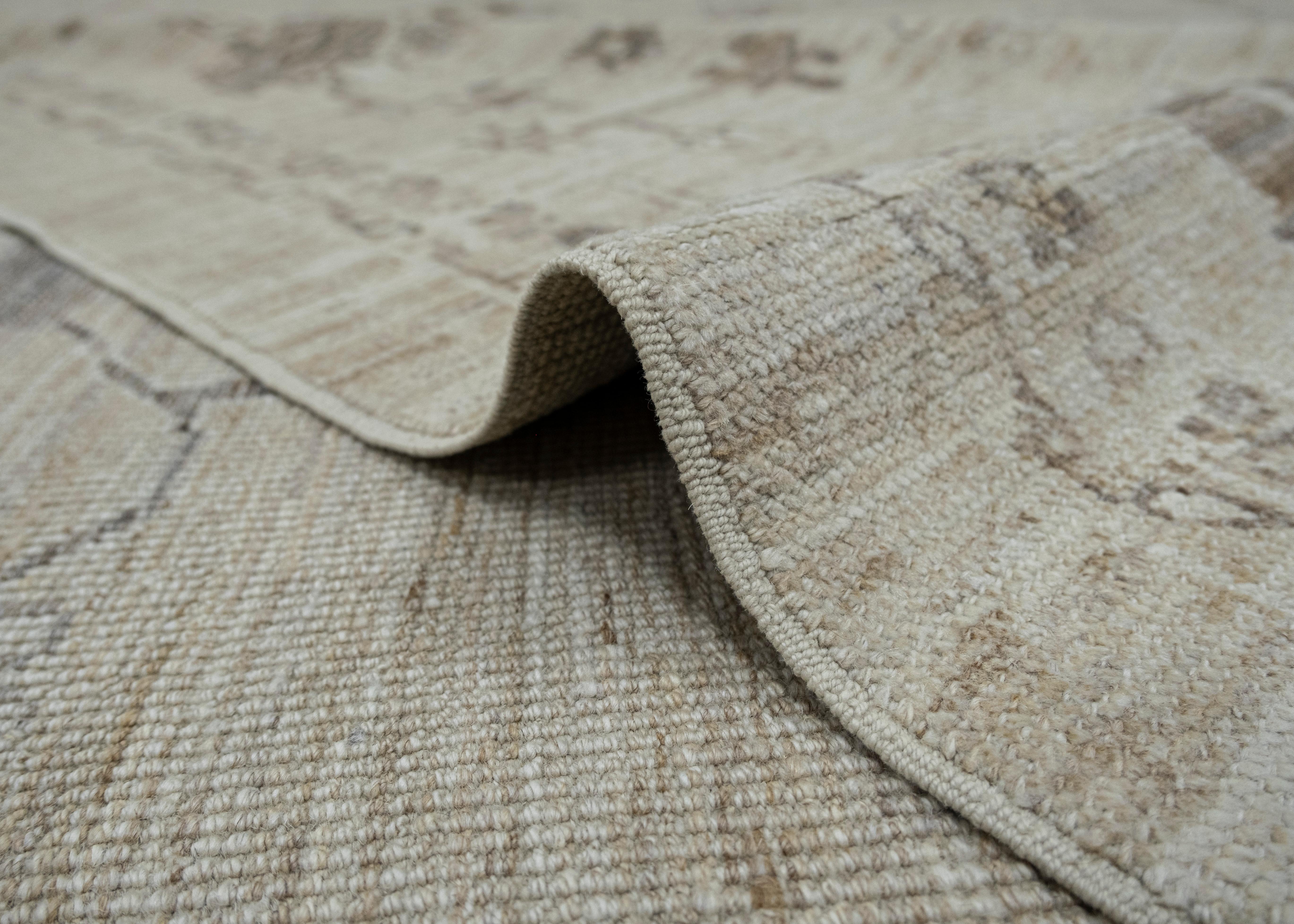 Tappeto Oushak turco Beige Marrone Tessuto a mano in lana 10' x 14'2