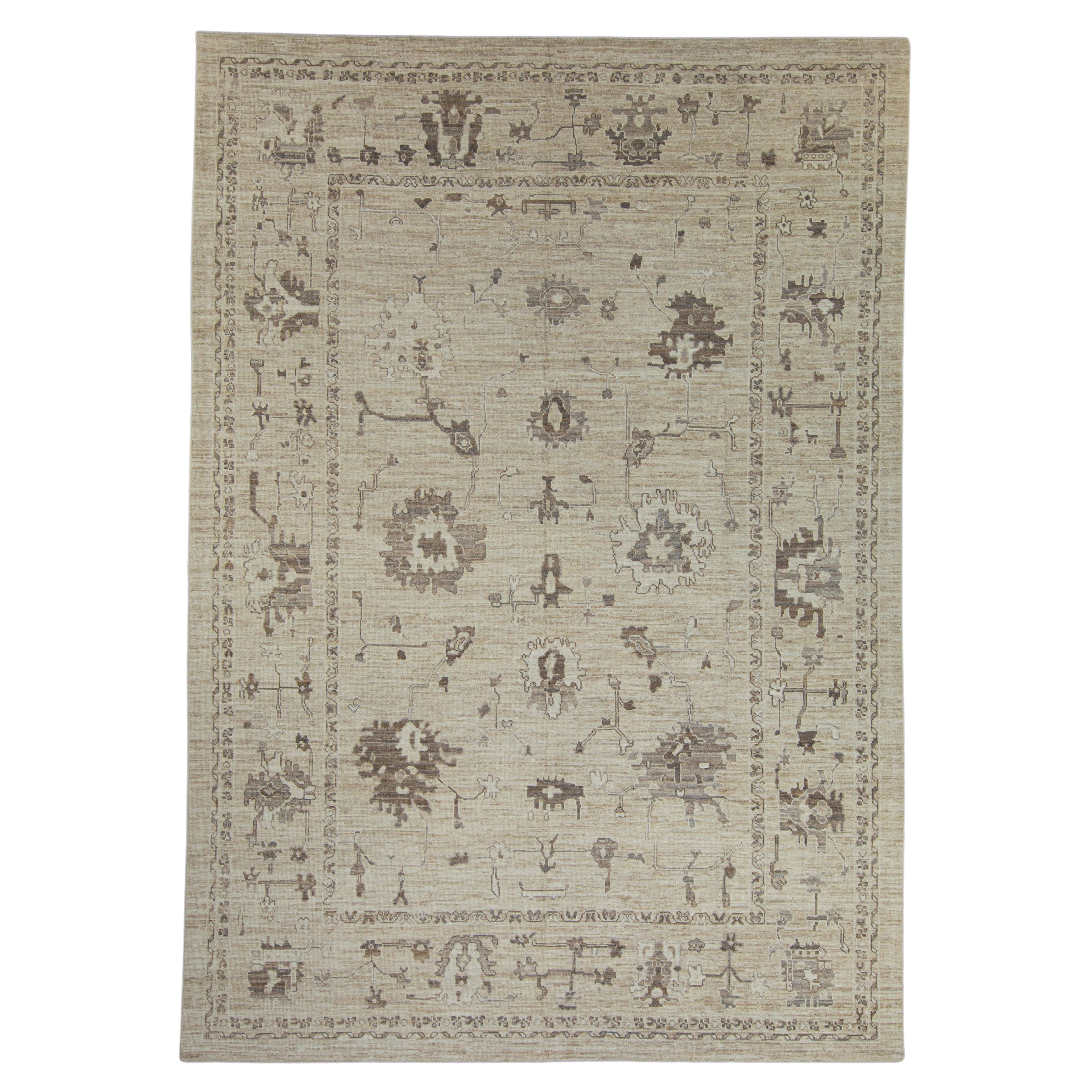 Türkischer Oushak Teppich Beige Braun Handgewebter Wollteppich 10
 x 14
2" im Angebot