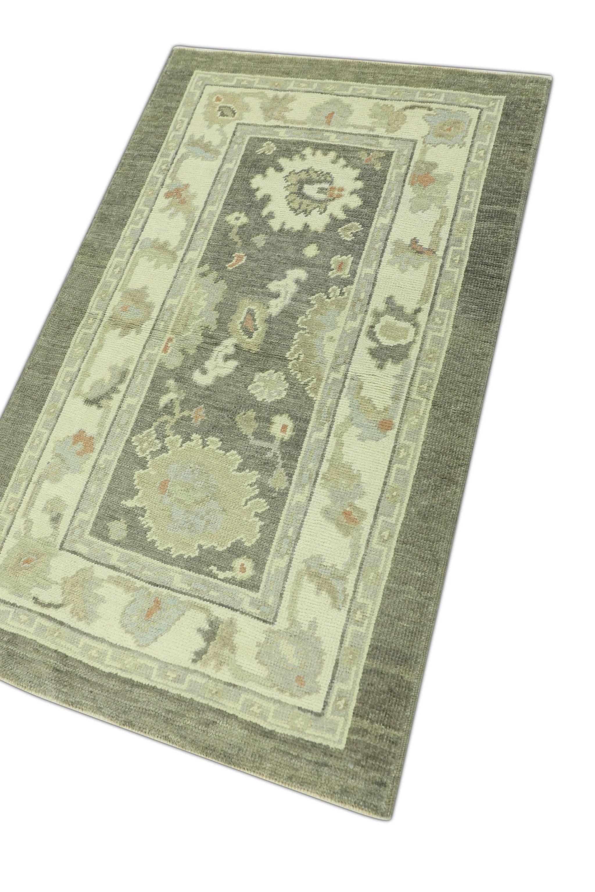 Türkischer Oushak-Teppich Beige & Braun Handgewebter Wollteppich 3' x 4'9
