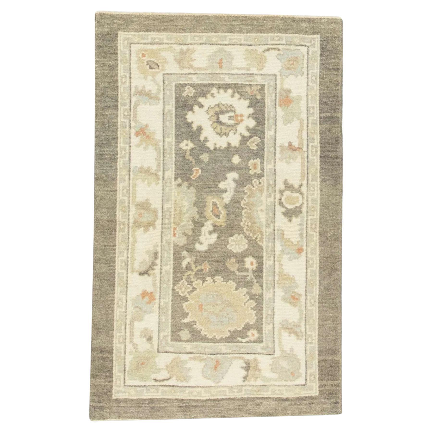 Turkish Oushak Rug Beige & Brown Handwoven Wool Rug 3' x 4'9"