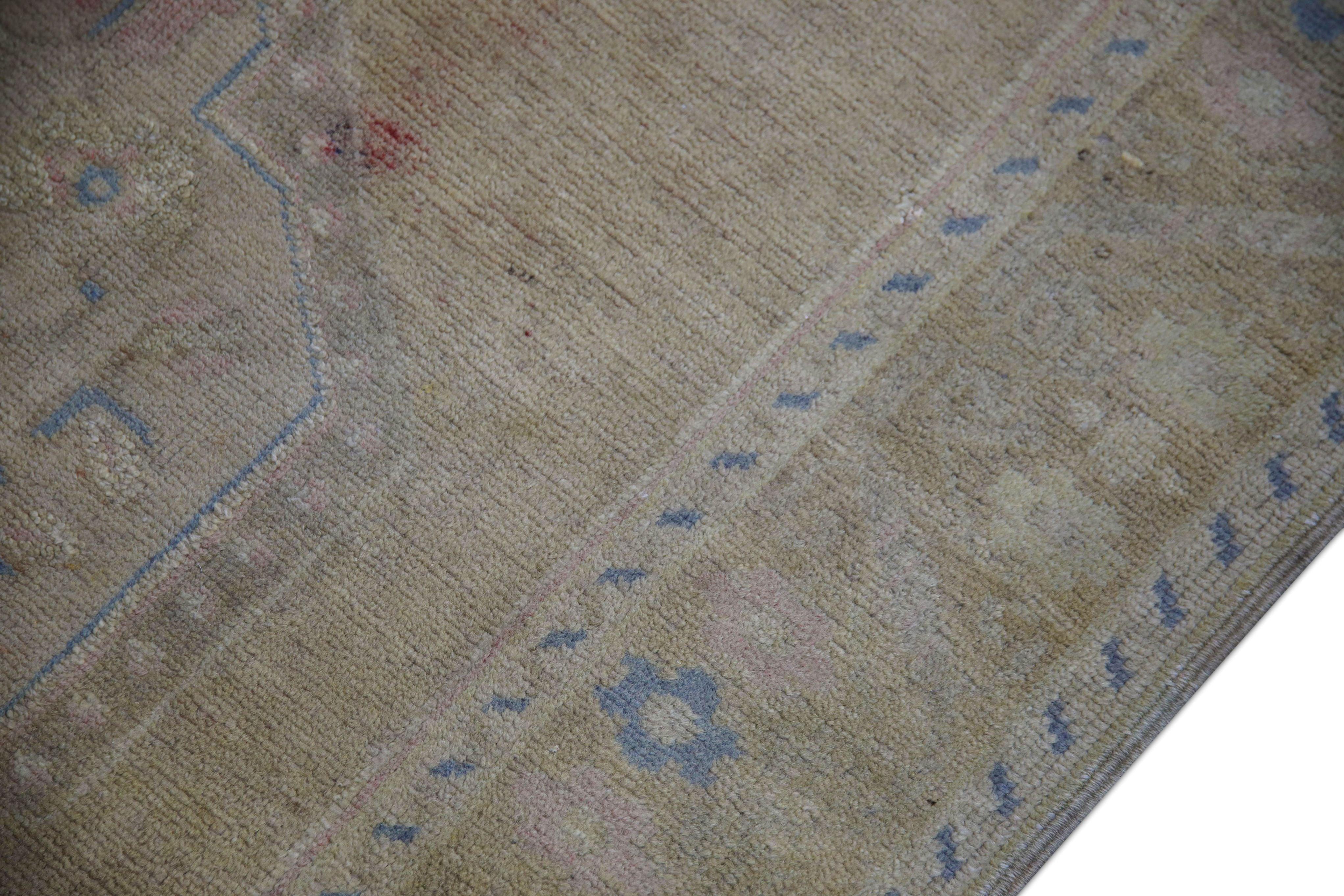 Türkischer Oushak Teppich Beige Braun Handgewebter Wollteppich 3'4