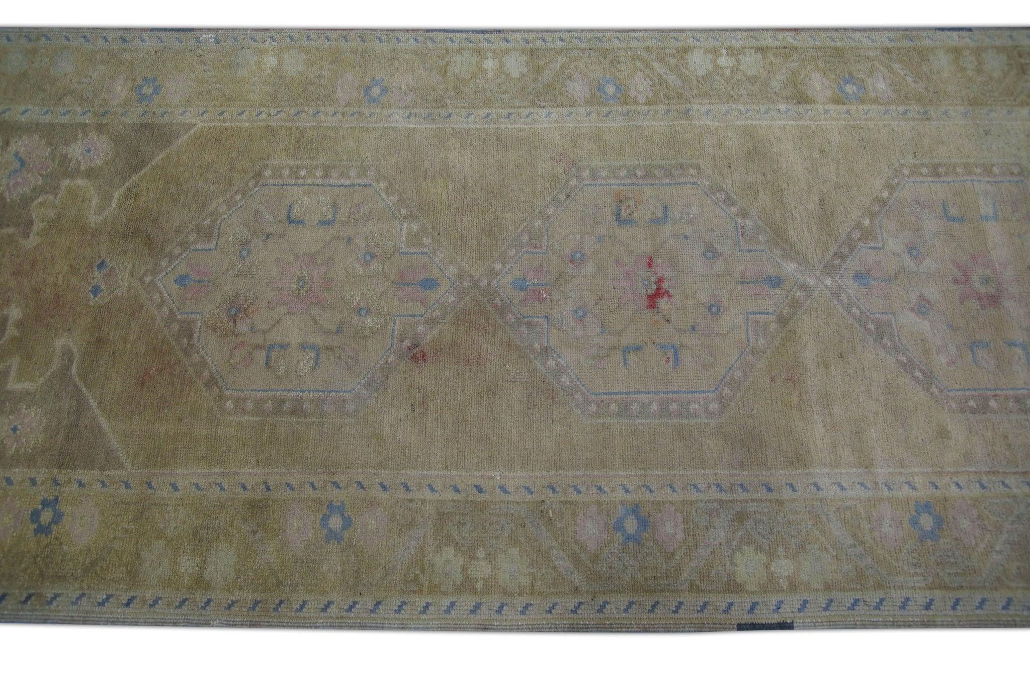Türkischer Oushak Teppich Beige Braun Handgewebter Wollteppich 3'4