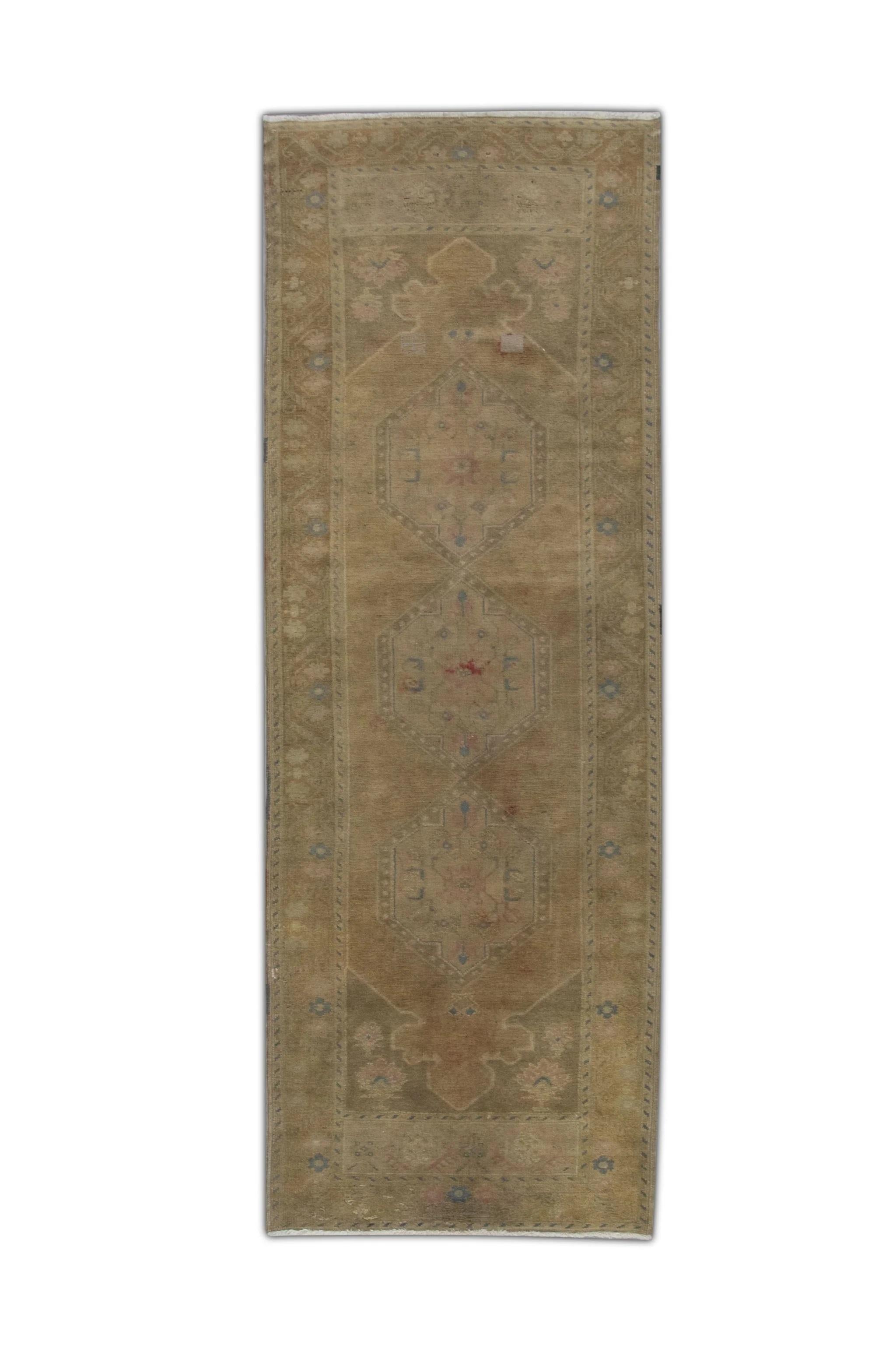 Türkischer Oushak Teppich Beige Braun Handgewebter Wollteppich 3'4