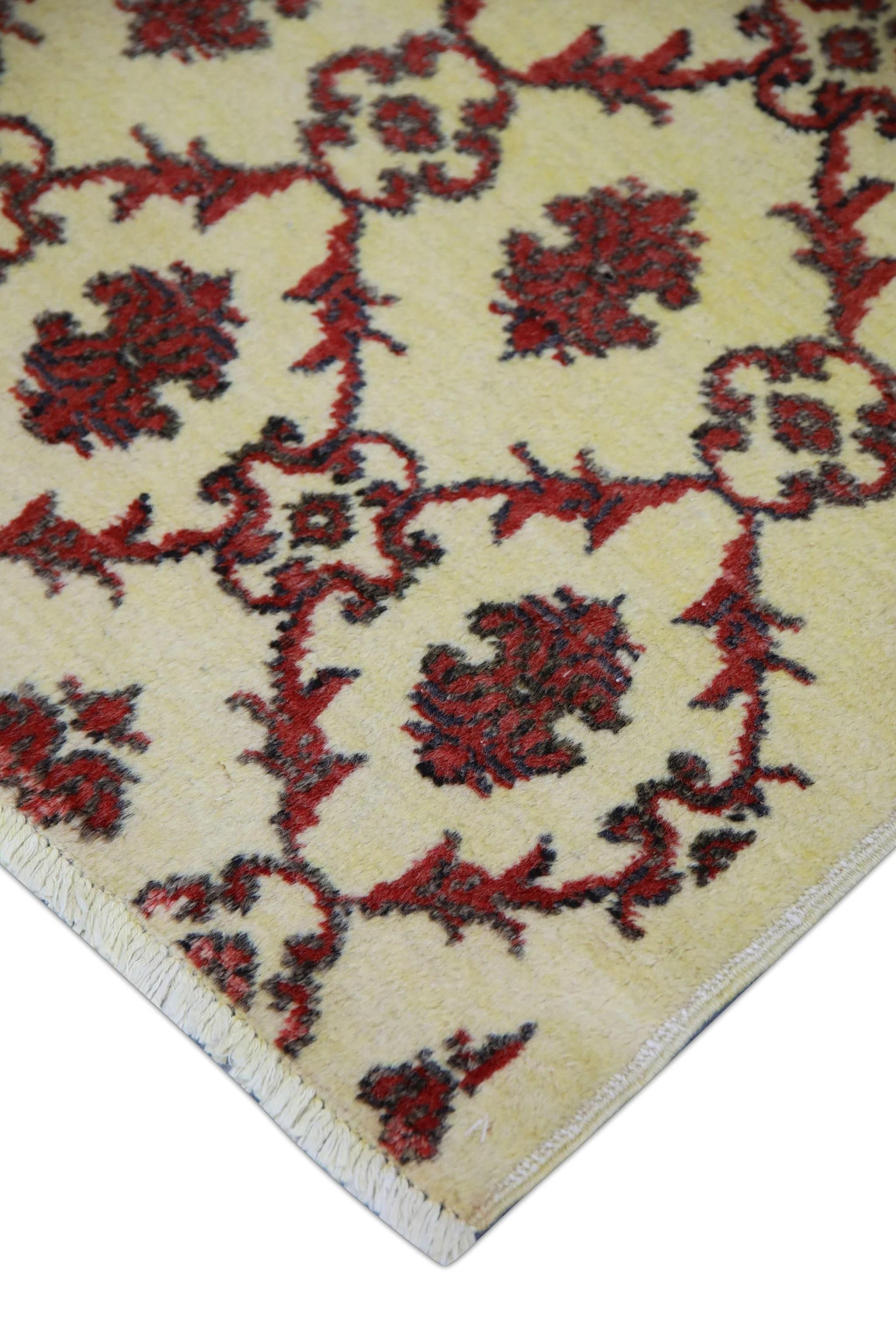 Tappeto Oushak turco Beige Rosso Nero Tessuto a mano in lana 2'8
