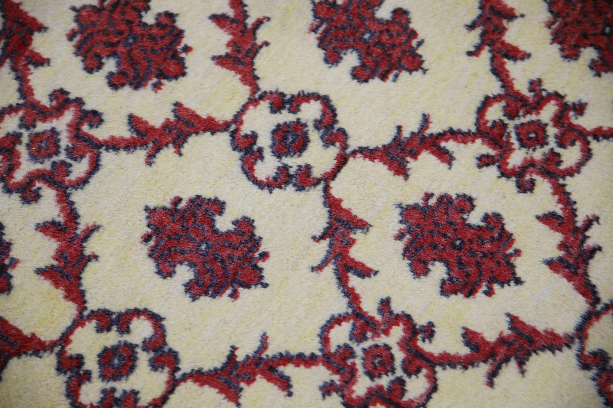 Turco Tappeto Oushak turco Beige Rosso Nero Tessuto a mano in lana 2'8