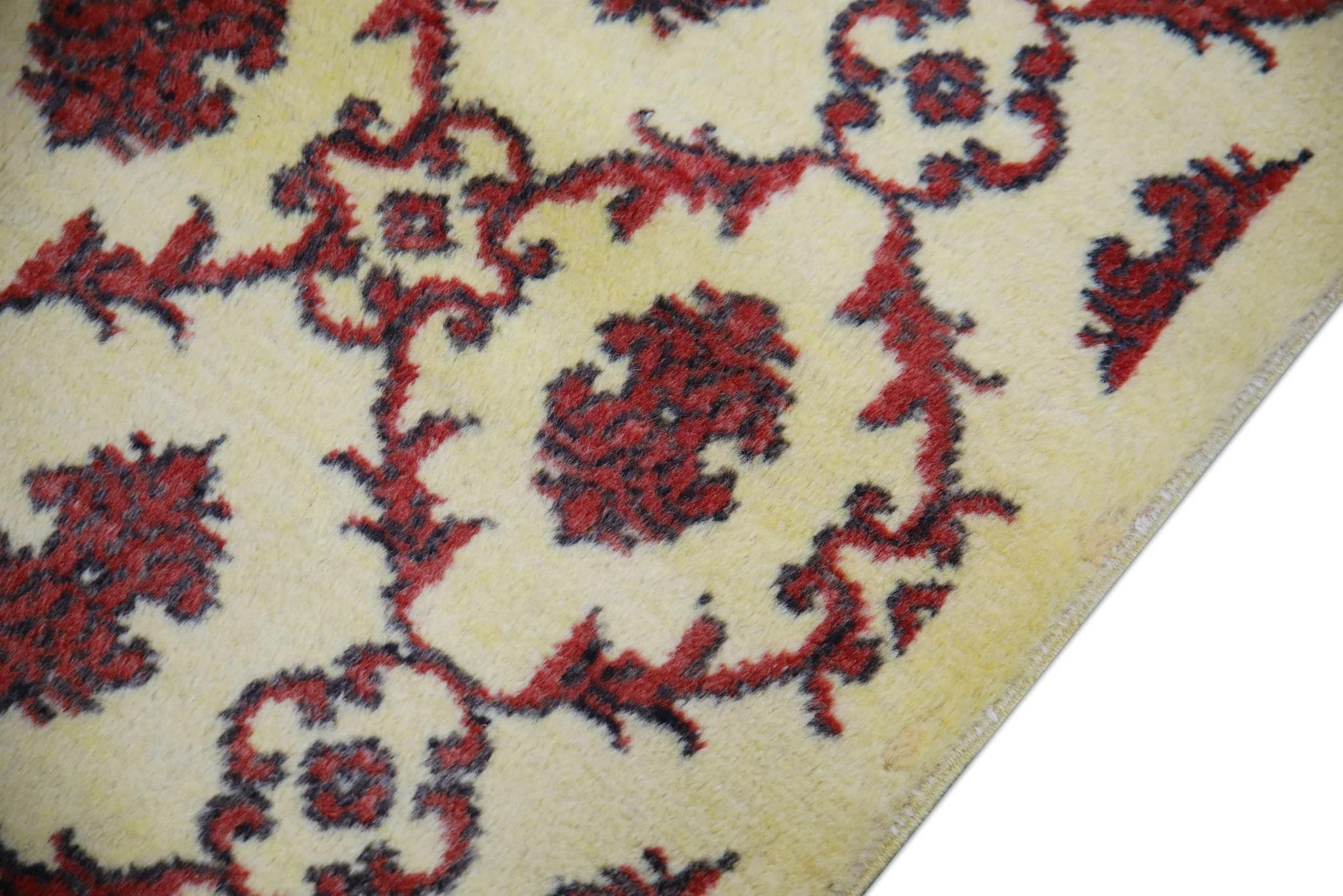 Tintura vegetale Tappeto Oushak turco Beige Rosso Nero Tessuto a mano in lana 2'8