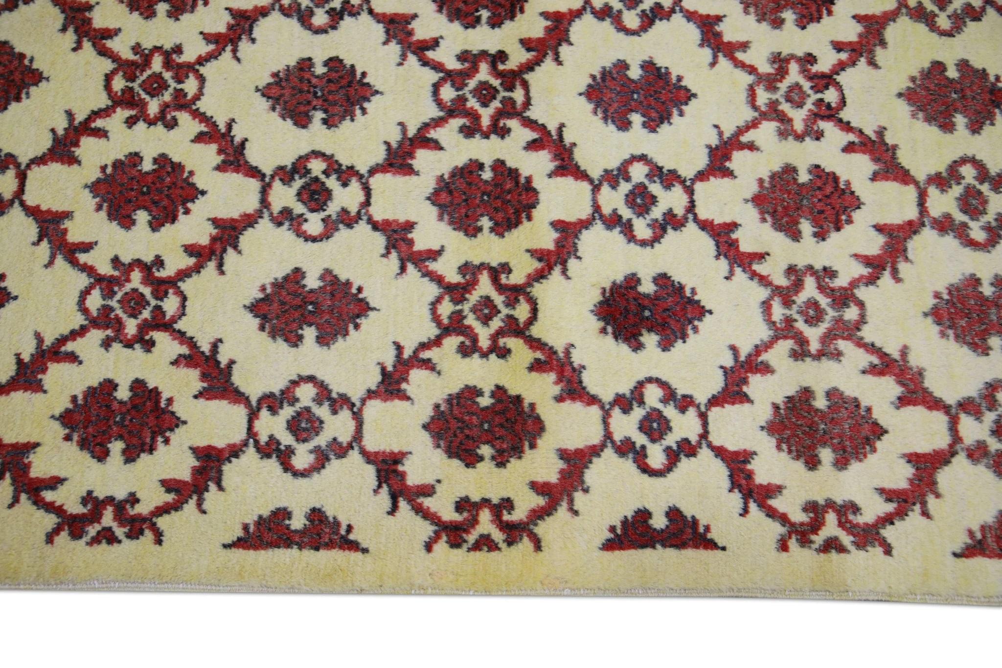 Tappeto Oushak turco Beige Rosso Nero Tessuto a mano in lana 2'8