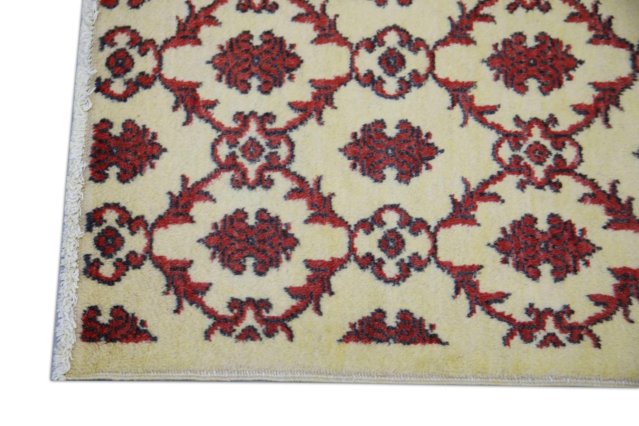 XXI secolo e contemporaneo Tappeto Oushak turco Beige Rosso Nero Tessuto a mano in lana 2'8