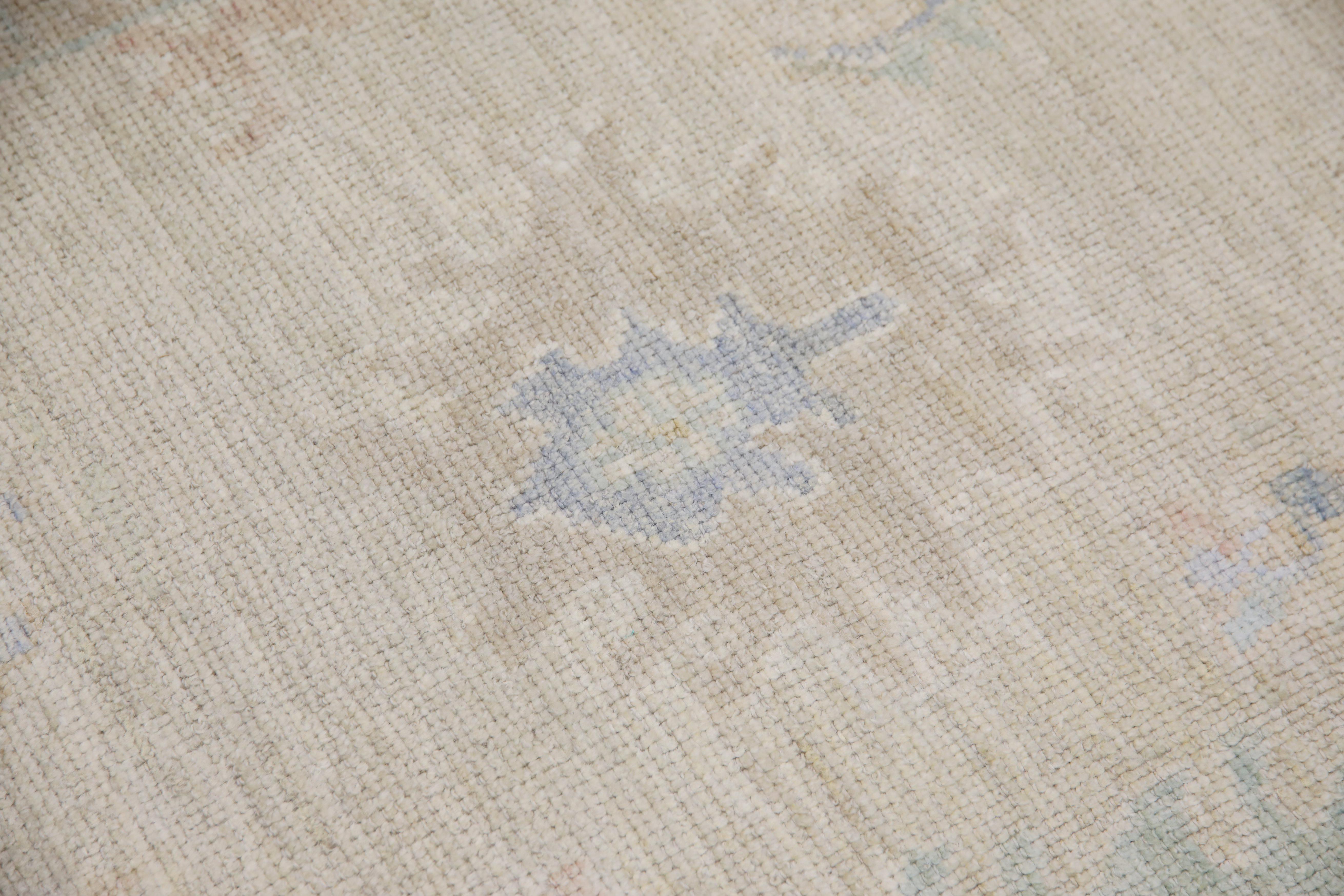 Türkischer Oushak Teppich Blau Beige Grün Handgewebter Wollteppich 3'7