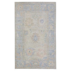 Türkischer Oushak Teppich Blau Beige Grün Handgewebter Wollteppich 3
7" x 5
11"