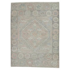 Tappeto turco Oushak Blu e Blush Tessuto a mano in lana 2'4" x 3'2"
