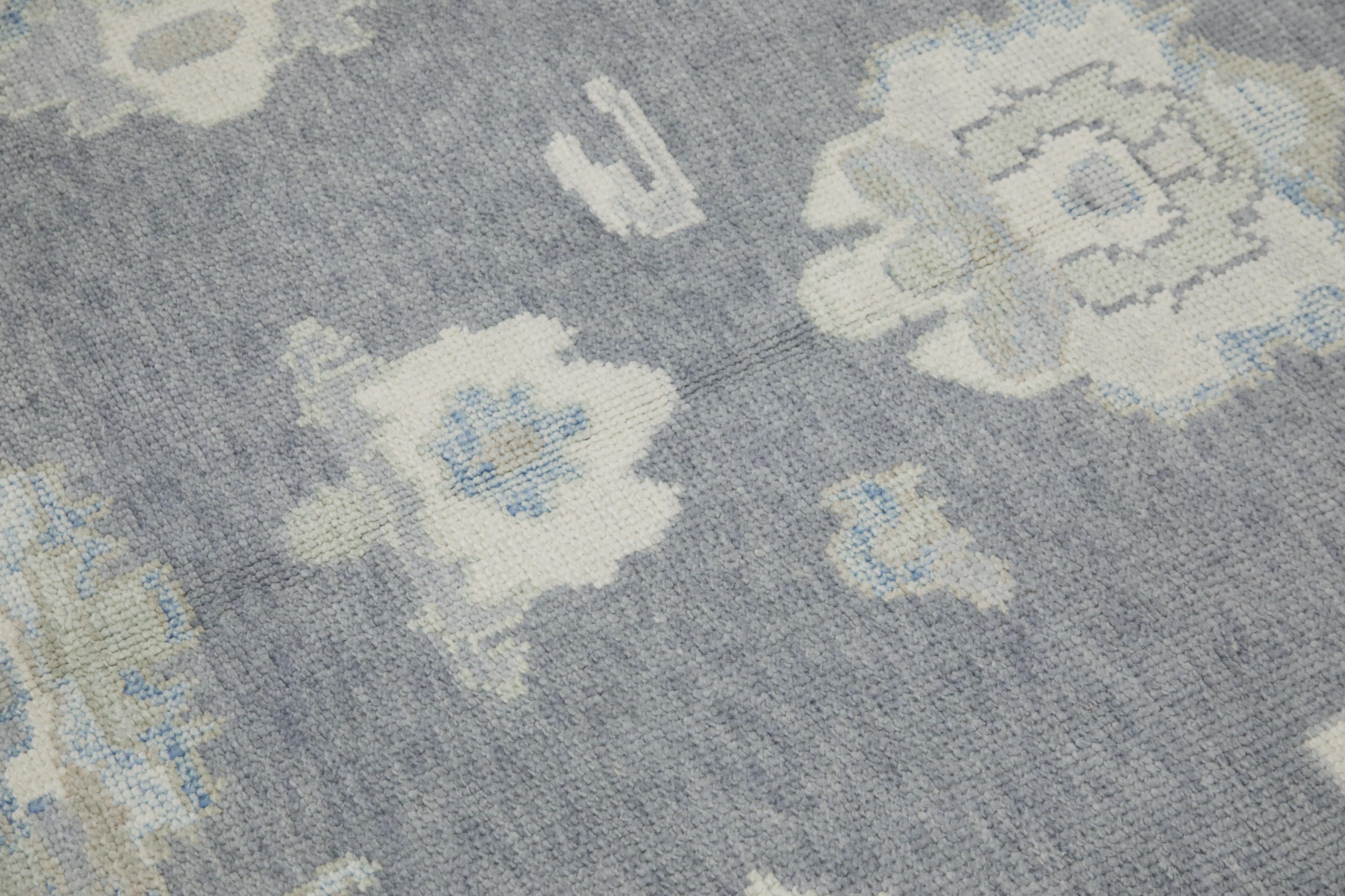 Türkischer Oushak Teppich Blau Creme Handgewebter Wollteppich 9' x 11'10