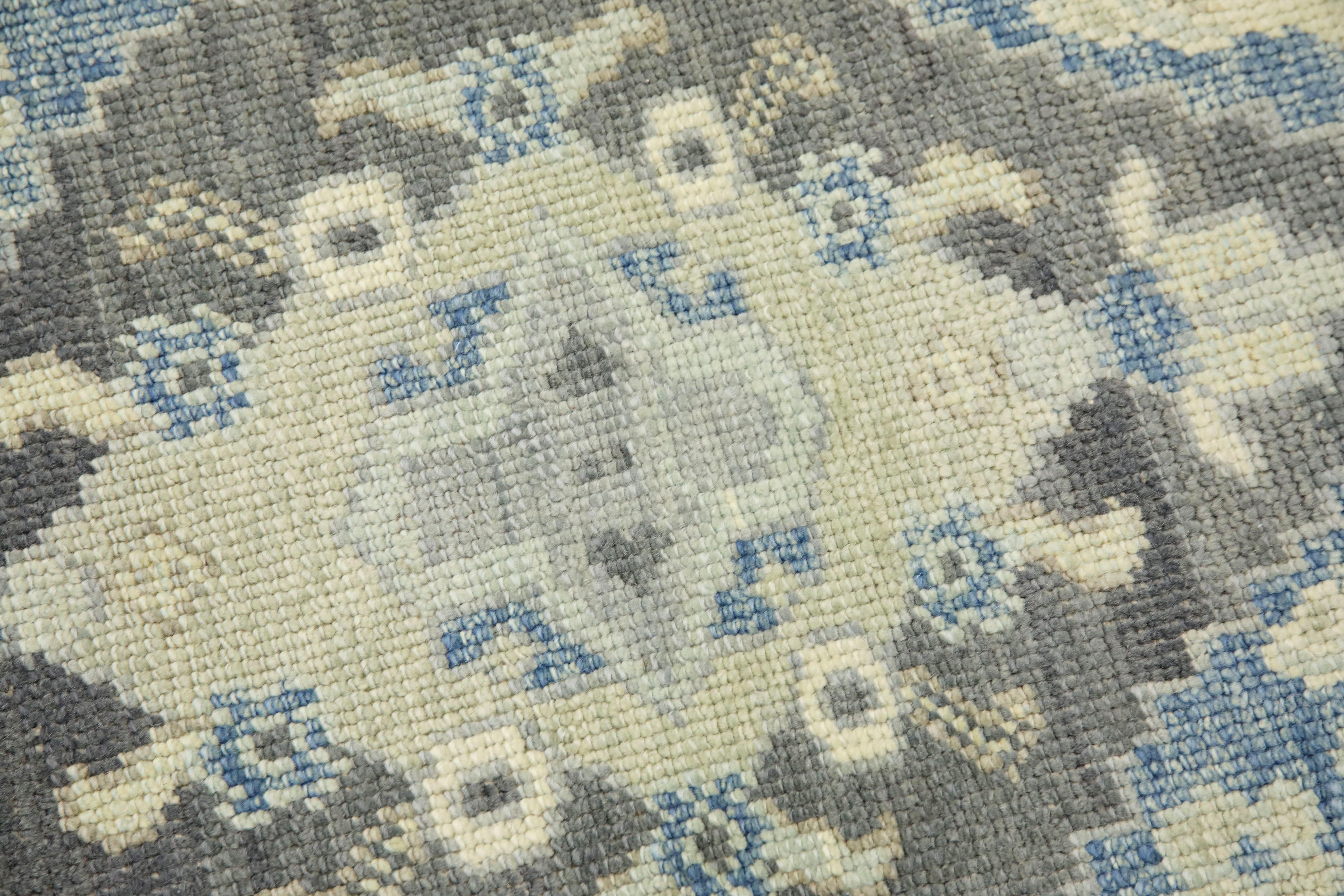 Turkish Oushak Rug Blue & Gray Handwoven Wool Rug 2'1