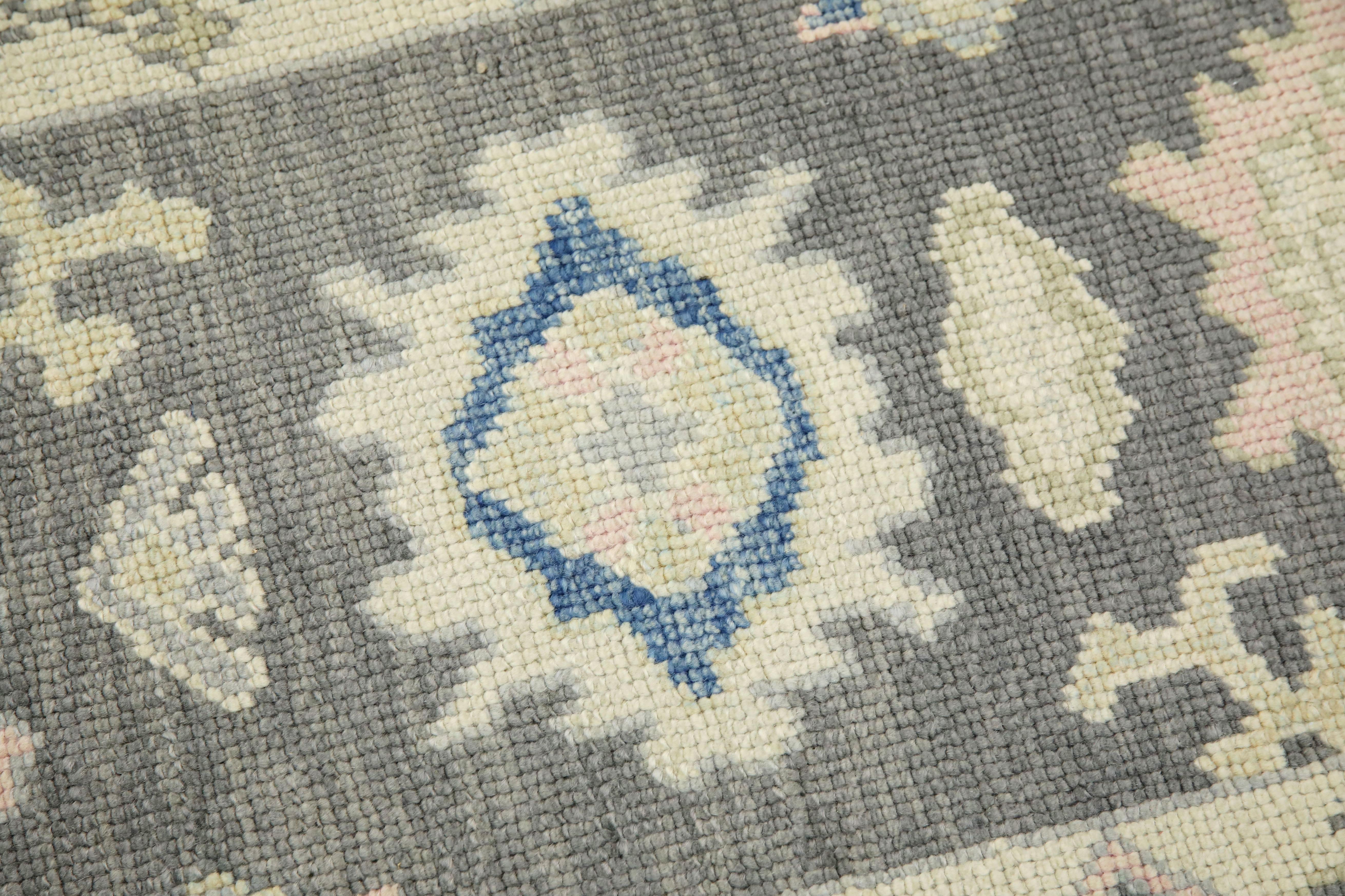 Turkish Oushak Rug Blue & Gray Handwoven Wool Rug 2'2