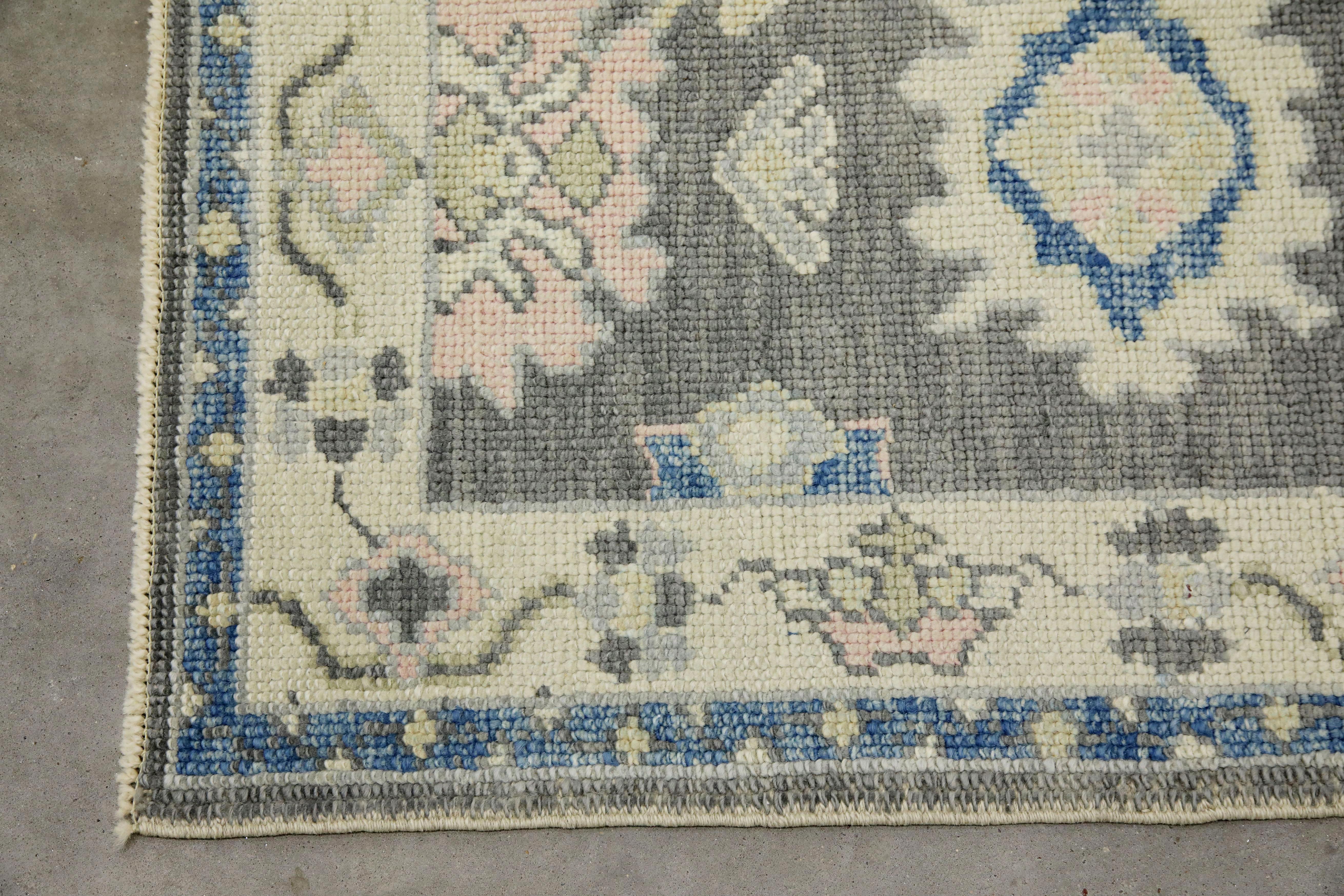Turkish Oushak Rug Blue & Gray Handwoven Wool Rug 2'2