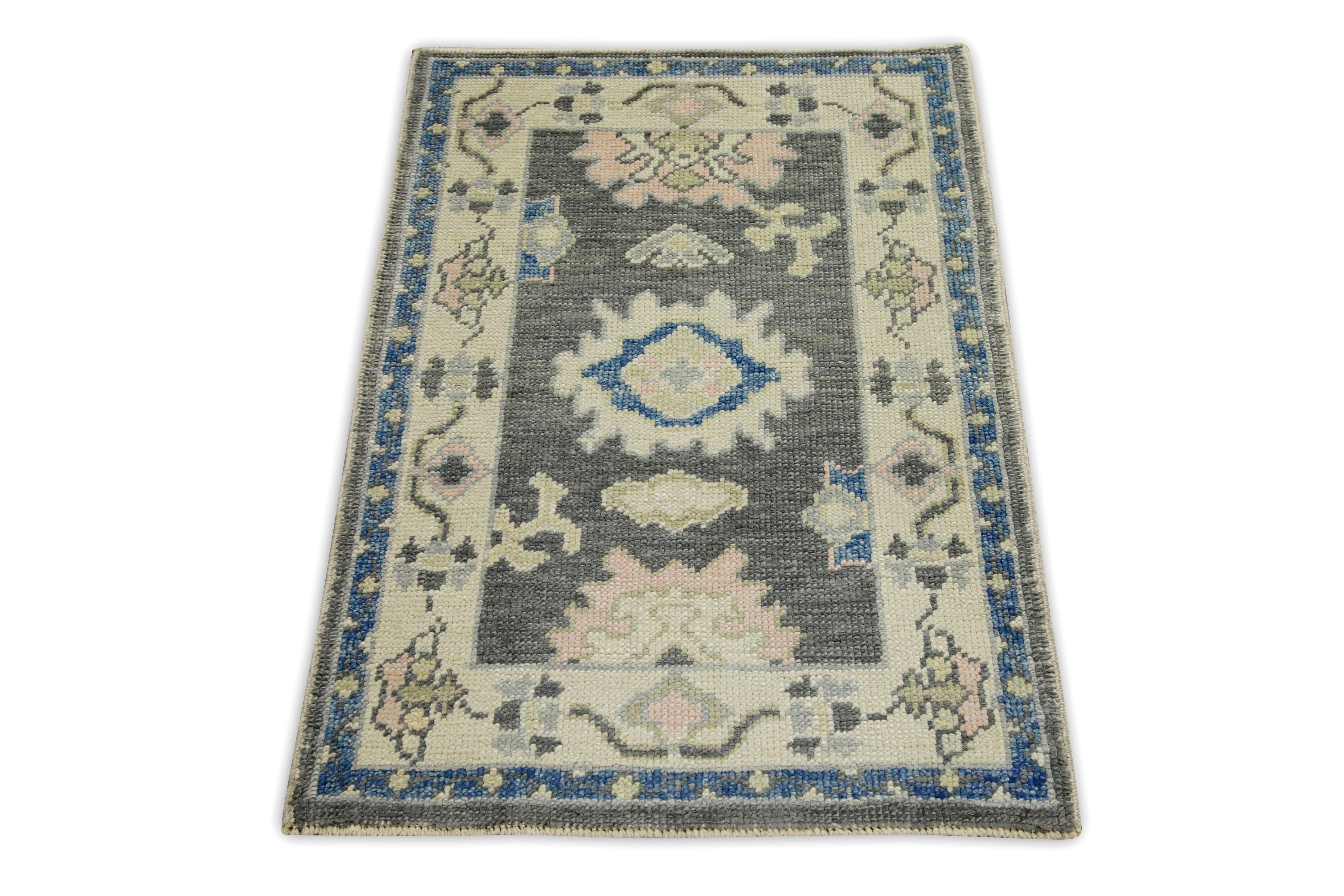 Turkish Oushak Rug Blue & Gray Handwoven Wool Rug 2'2