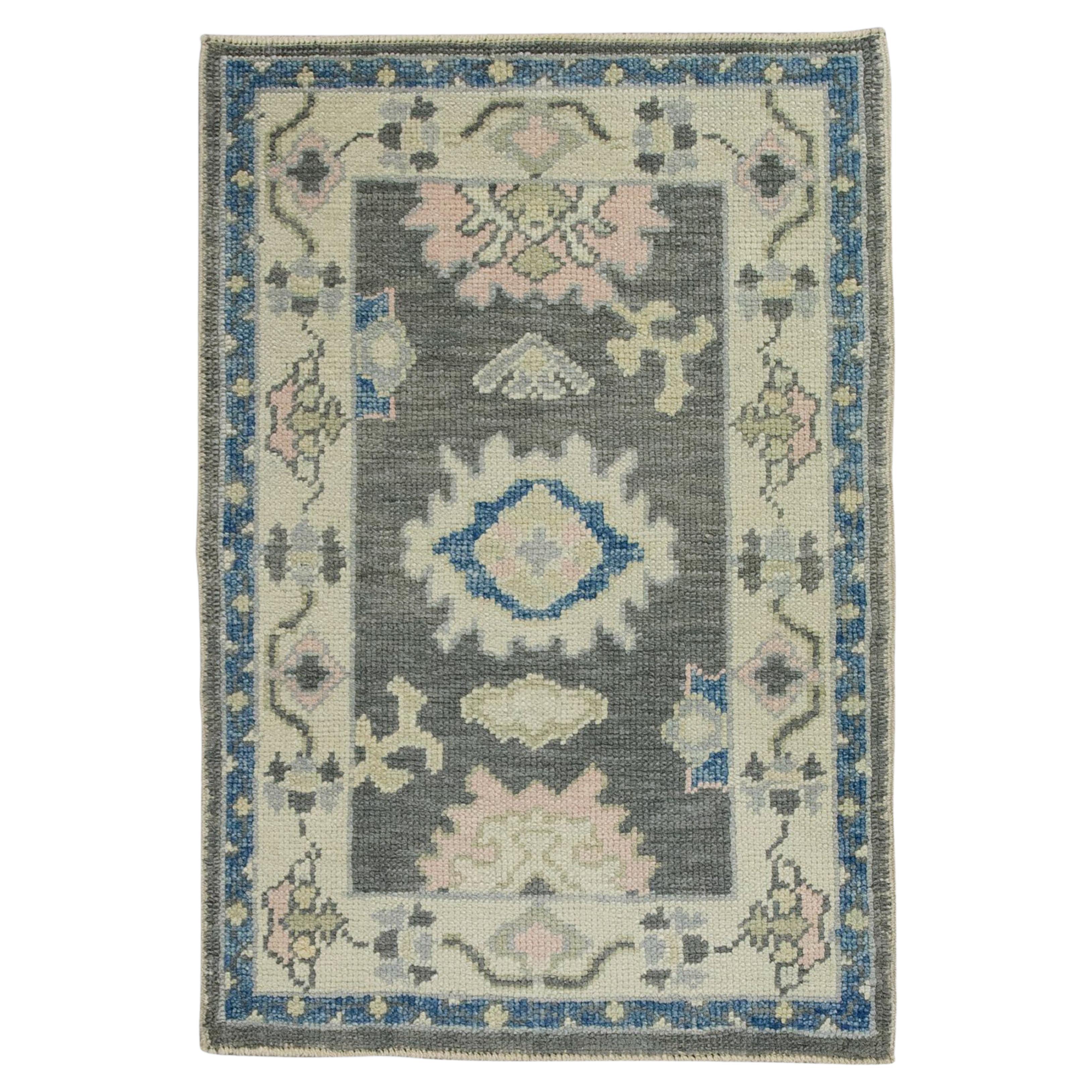 Turkish Oushak Rug Blue & Gray Handwoven Wool Rug 2'2" x 3'