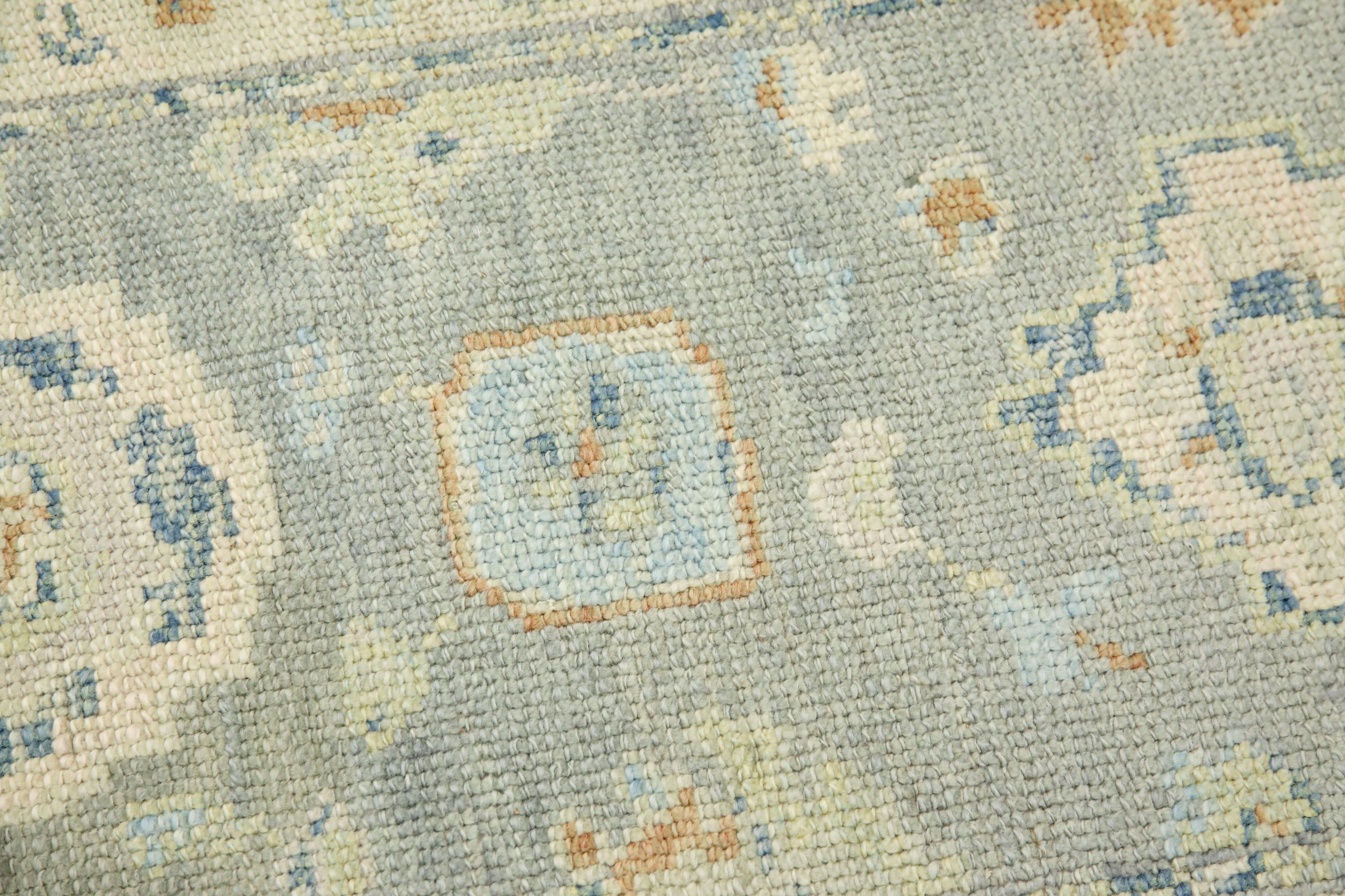 Turkish Oushak Rug Blue & Green Floral Handwoven Wool 2'2