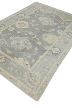 Turkish Oushak Rug Blue & Ivory Handmade Wool Rug 5'10" x 8'6"
