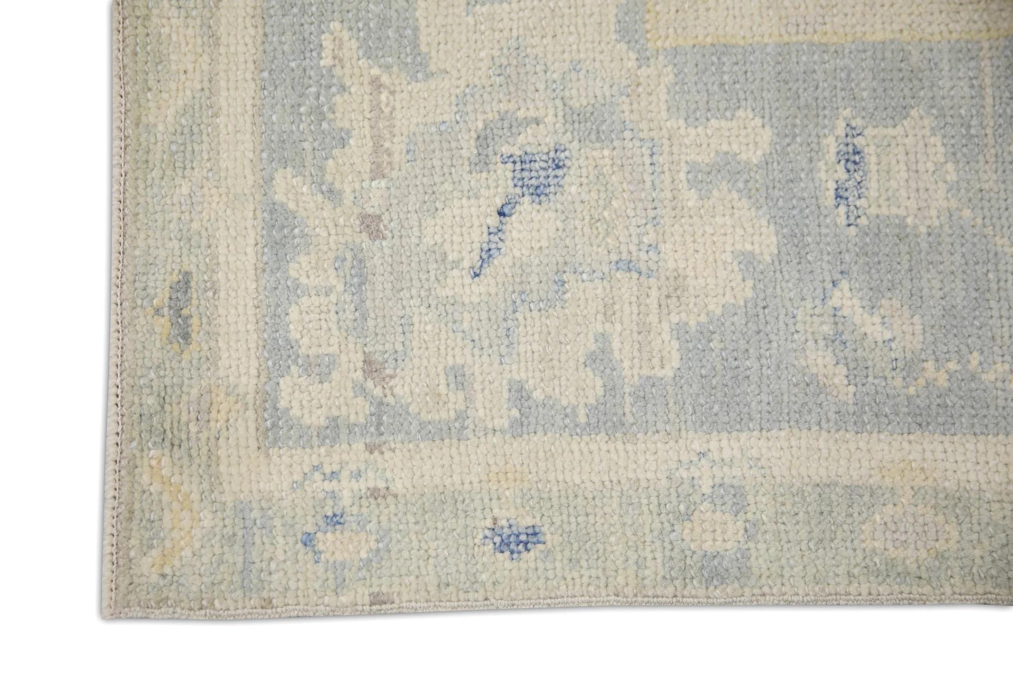 Türkischer Oushak Teppich Blau & Elfenbein Handgefertigter Wollteppich 5'10