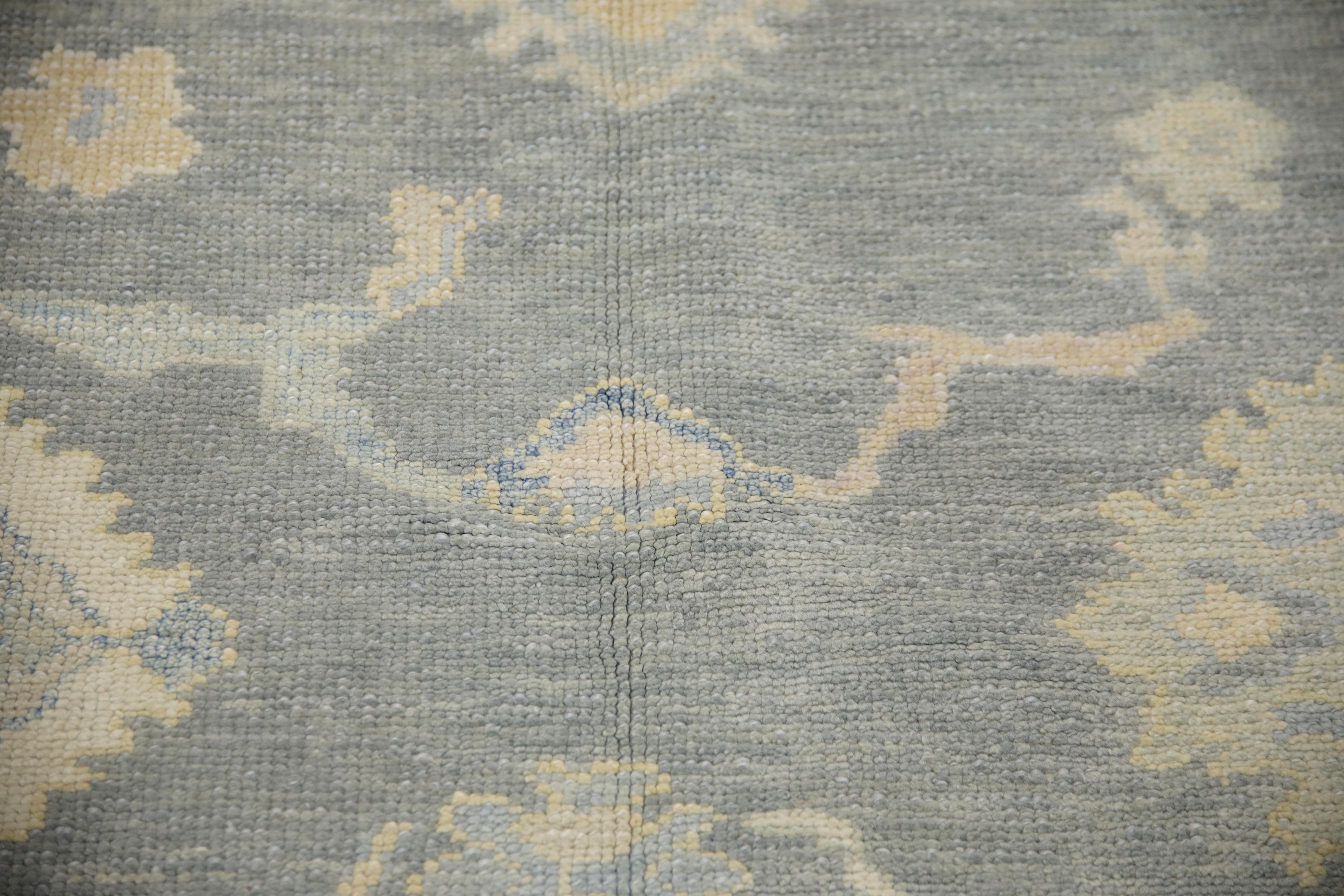Türkischer Oushak Teppich Blau & Elfenbein Handgefertigter Wollteppich 5'10