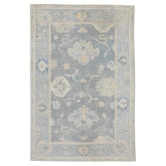 Turkish Oushak Rug Blue & Ivory Handmade Wool Rug 5'10" x 8'6"