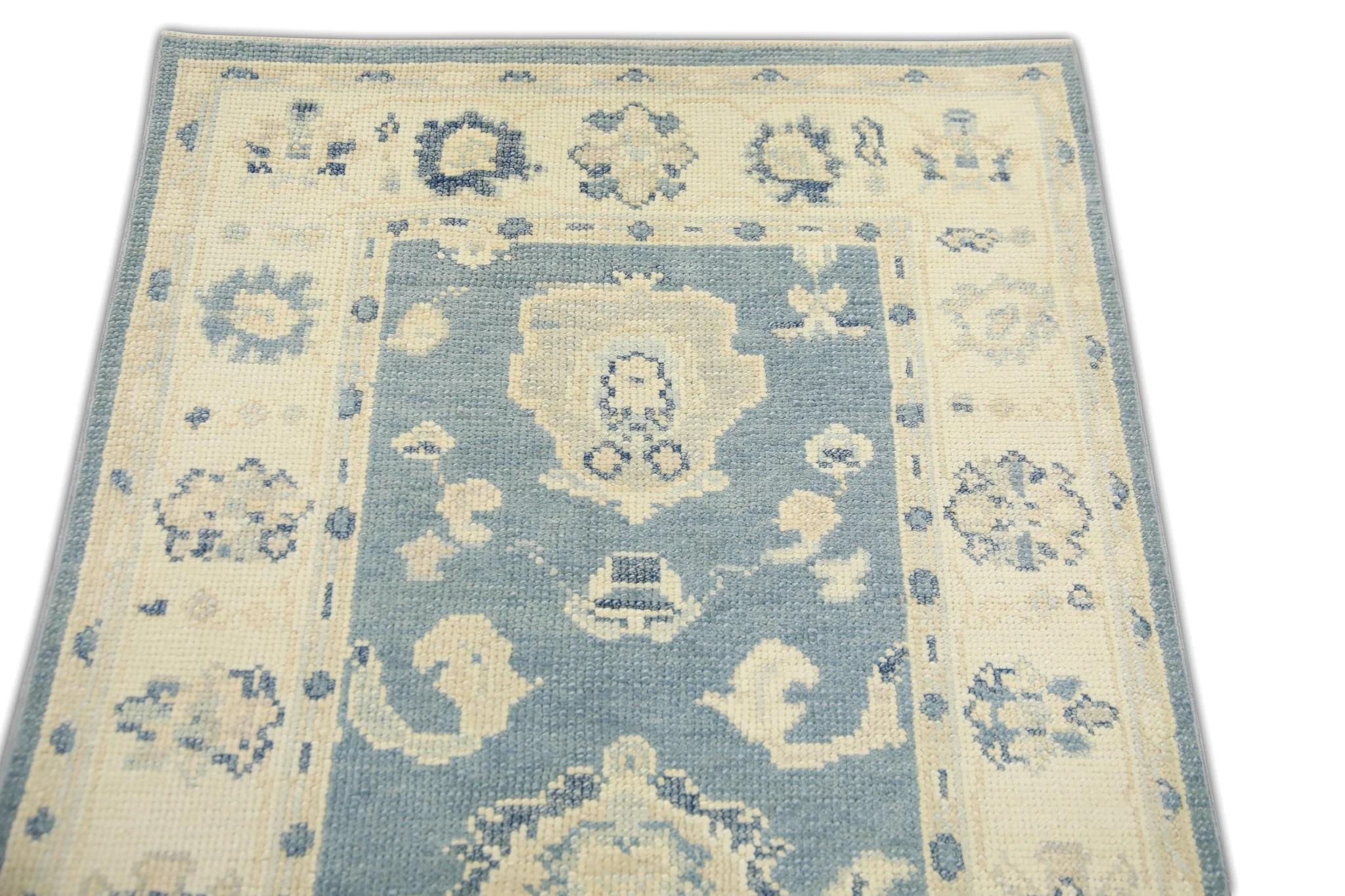 Turc Turkish Oushak Rug Blue & Ivory Handwoven Wool Rug 2'10