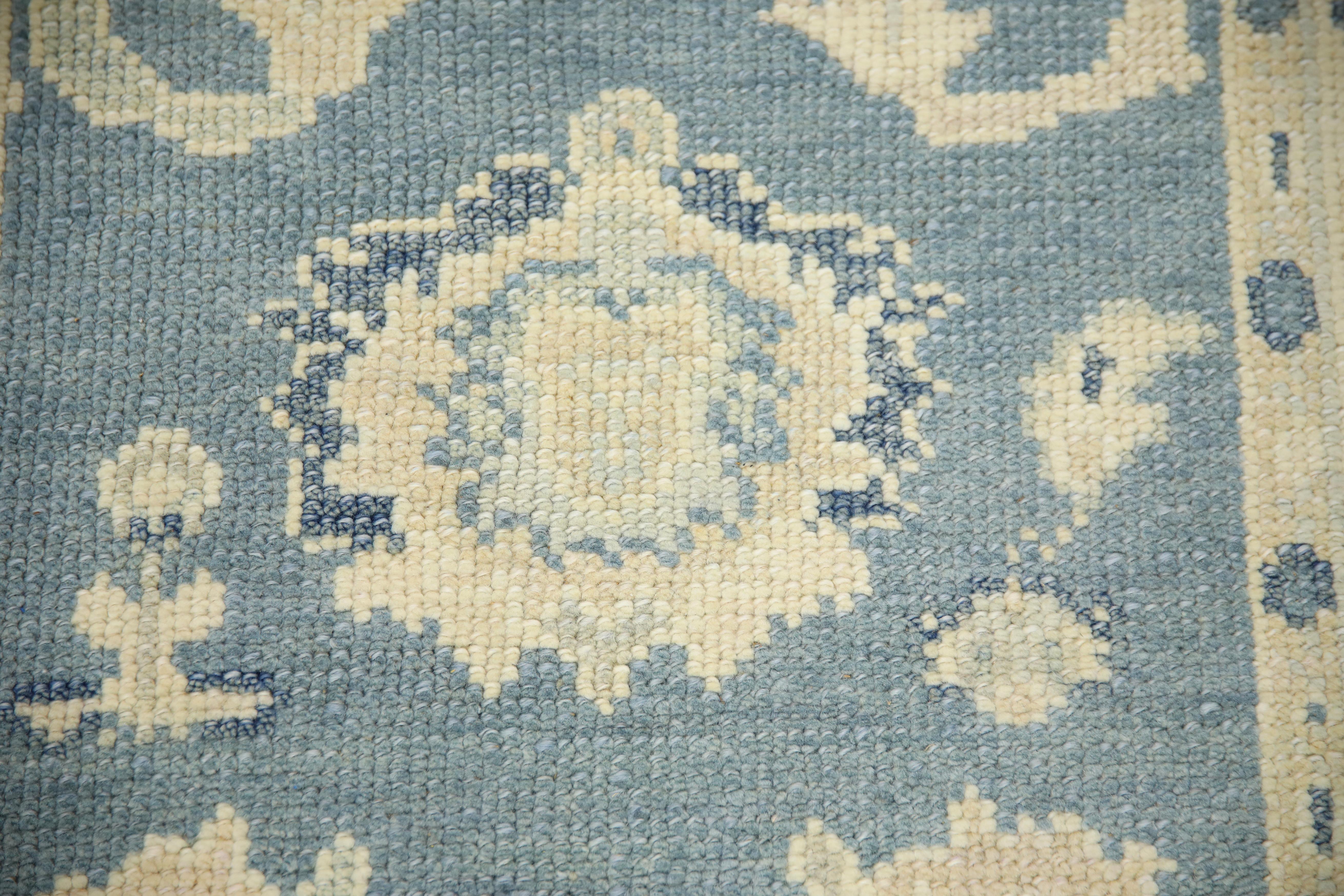 Turkish Oushak Rug Blue & Ivory Handwoven Wool Rug 2'10