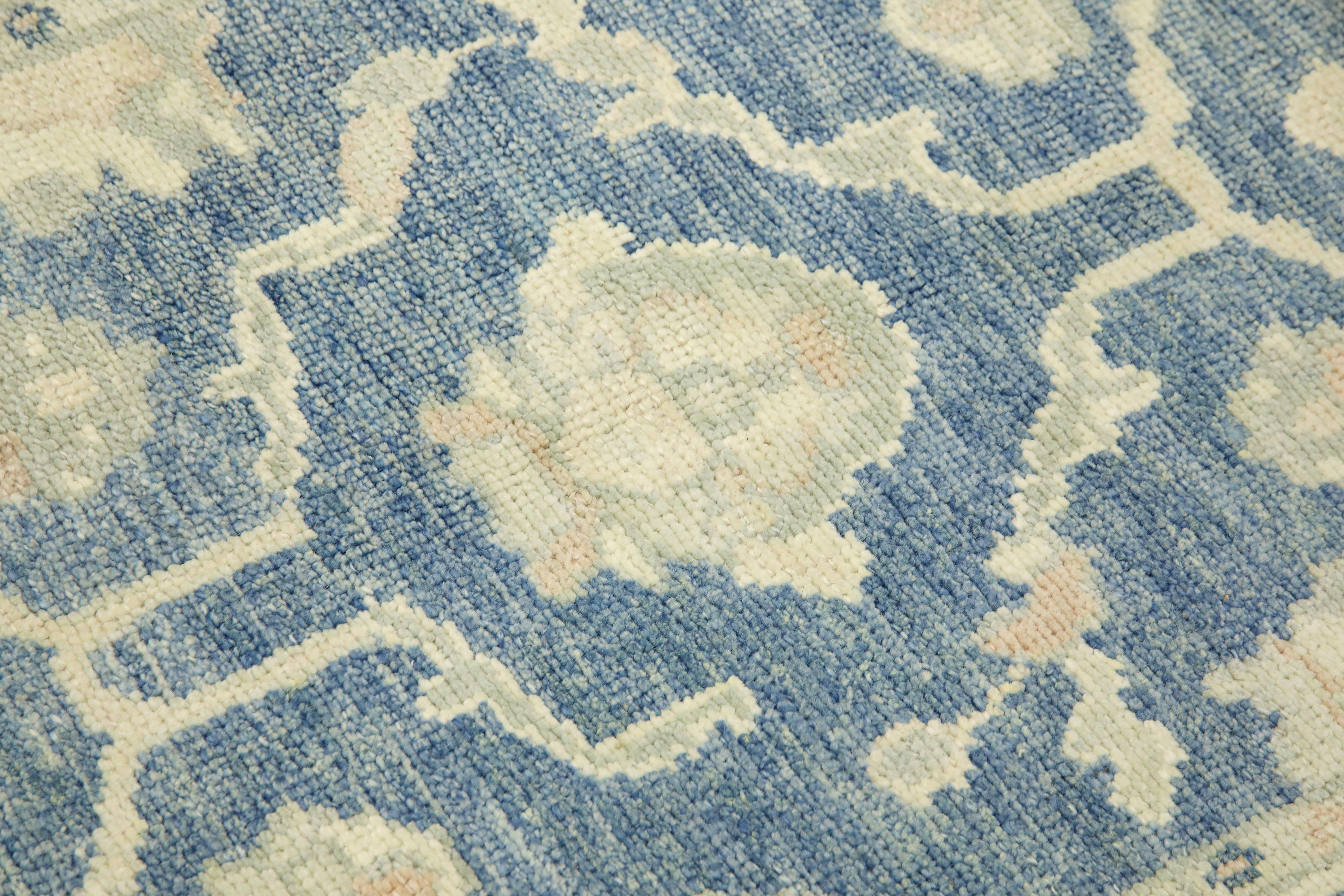 Turkish Oushak Rug Blue & Ivory Handwoven Wool Rug 3'11