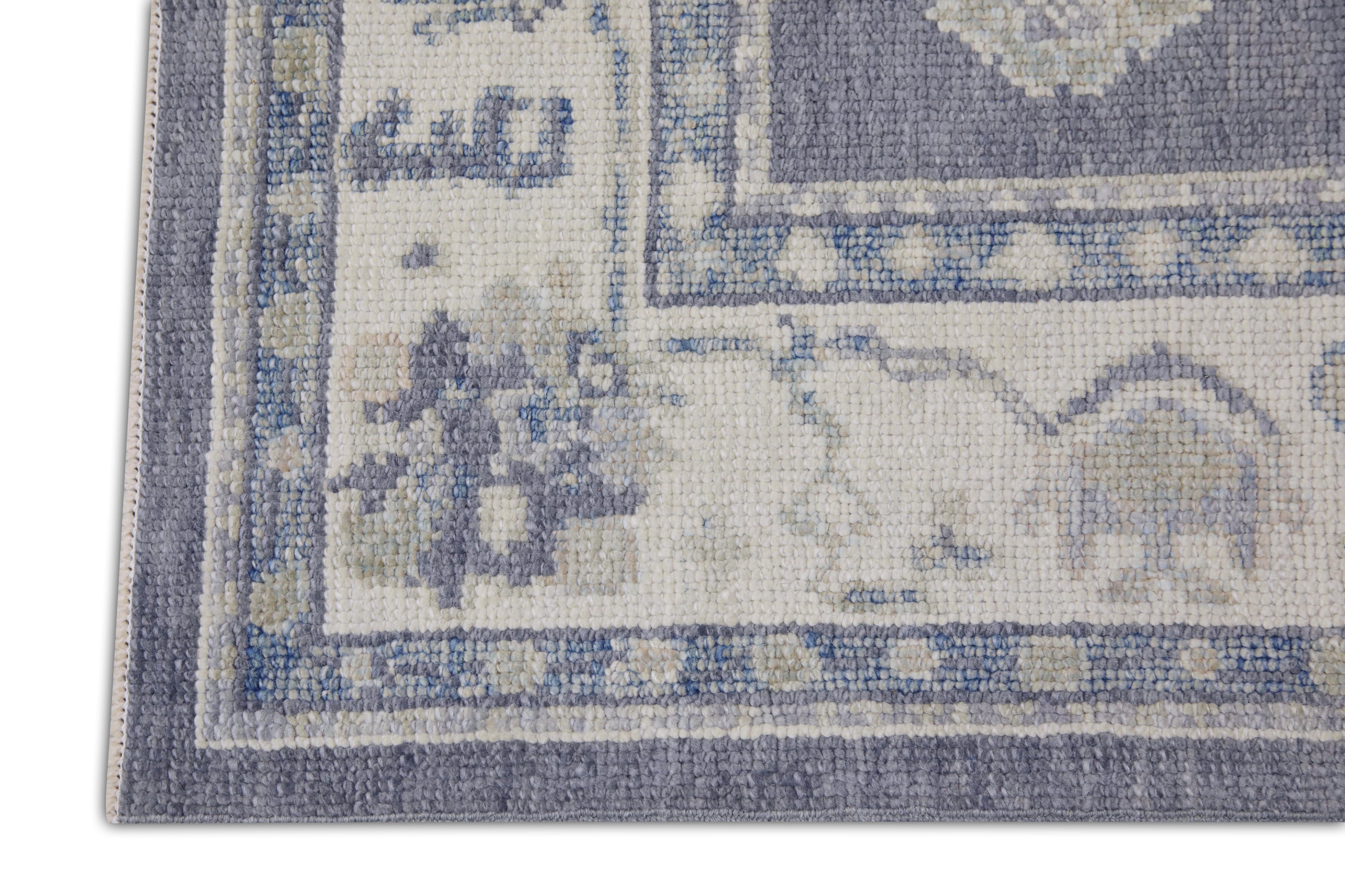 Tintura vegetale Tappeto Oushak Turco Blu Avorio Tessuto a mano in Lana 4'11