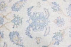 Turkish Oushak Rug Blue Ivory Handwoven Wool Rug 5' x 8'2"